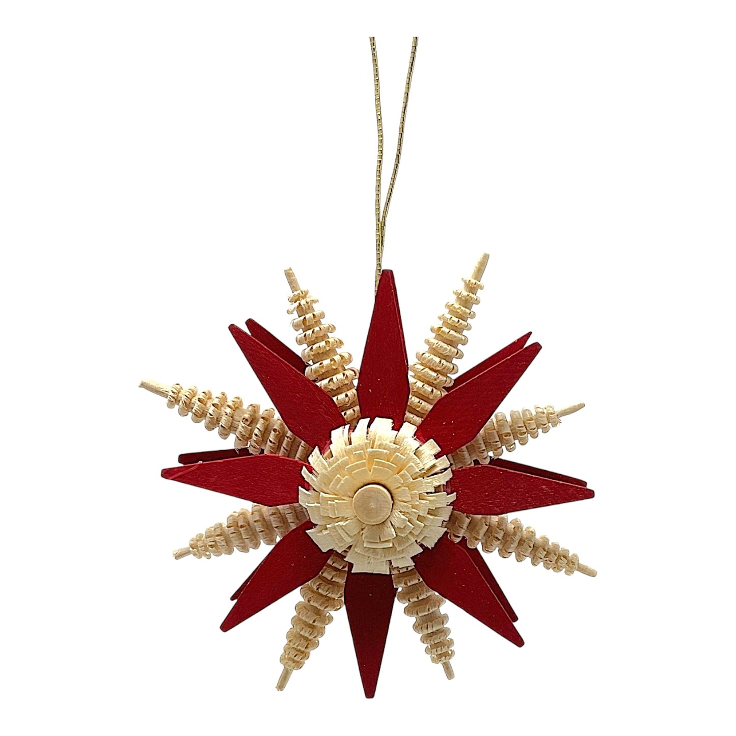 Pinnacle Peak Trading German Wood Red and Natural Star Christmas Ornament 2.7 Inch Made in Germany