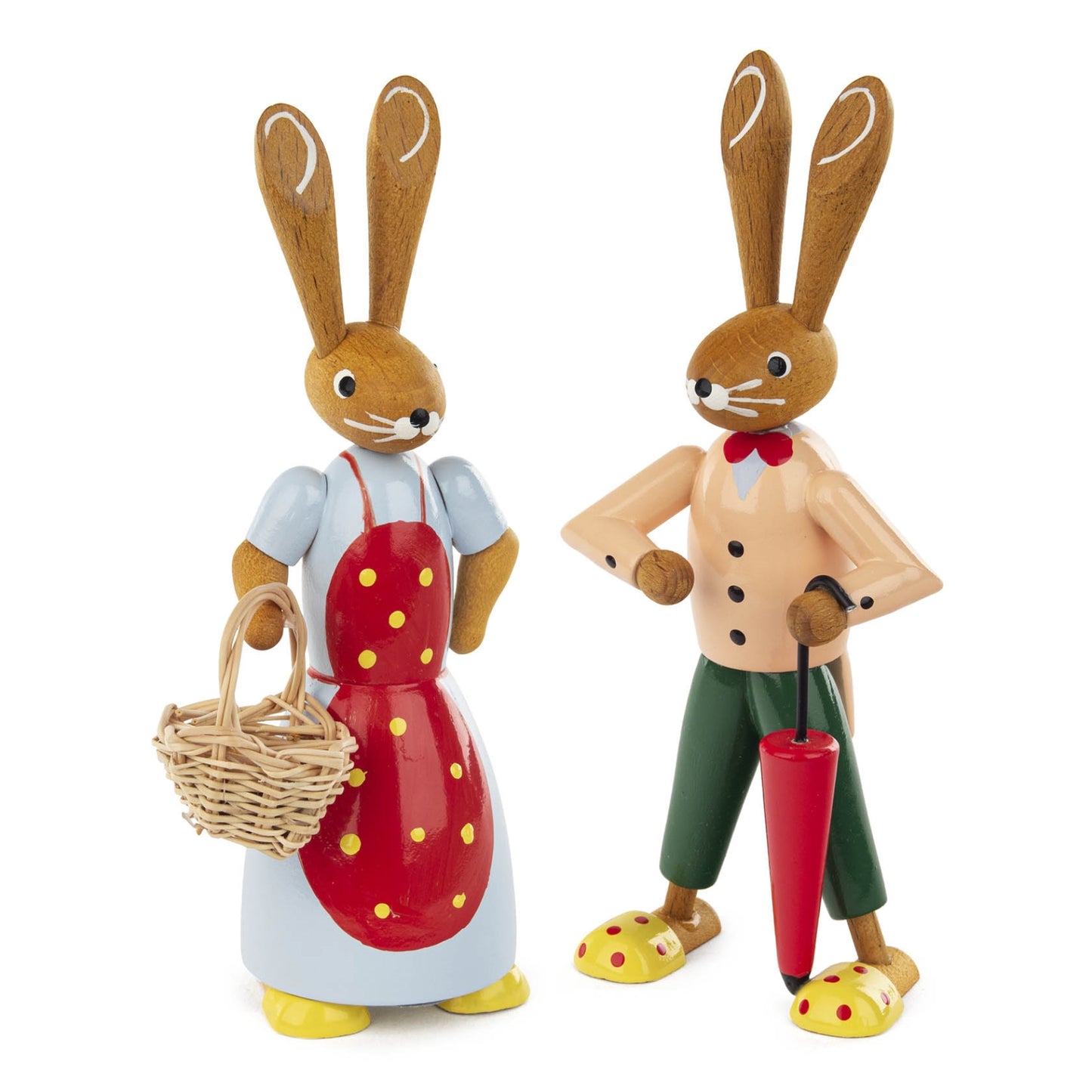 Pinnacle Peak Trading Easter Bunny Rabbit Couple German Wood Figurines 2 Piece Set 4.75 inch