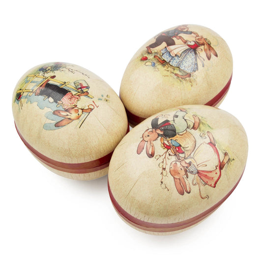Pinnacle Peak Trading Vintage Look Easter Bunny Rabbit German Paper Mache Fillable Egg Containers 6 Piece Set 5.9 inch
