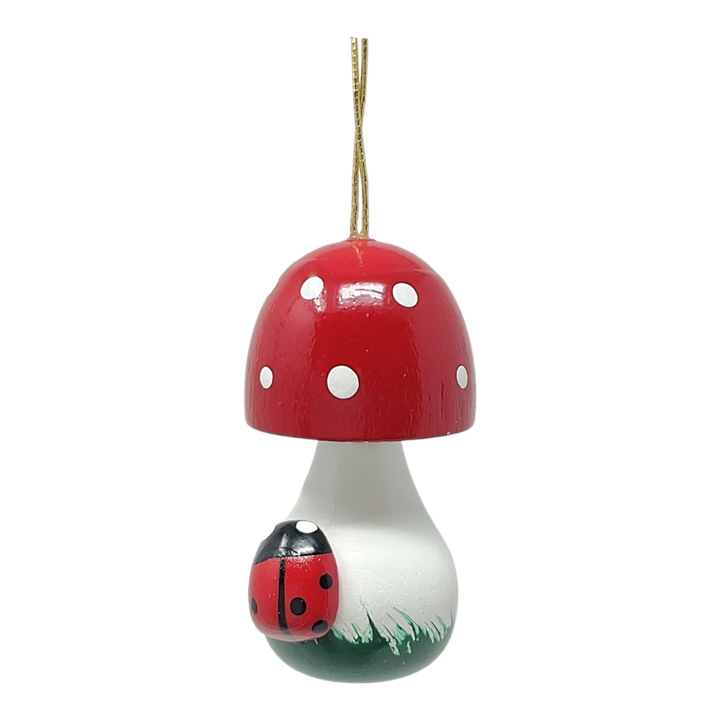Pinnacle Peak Trading Red Mushroom with Ladybug Set of 3 German Wood Christmas Ornaments 2 inch