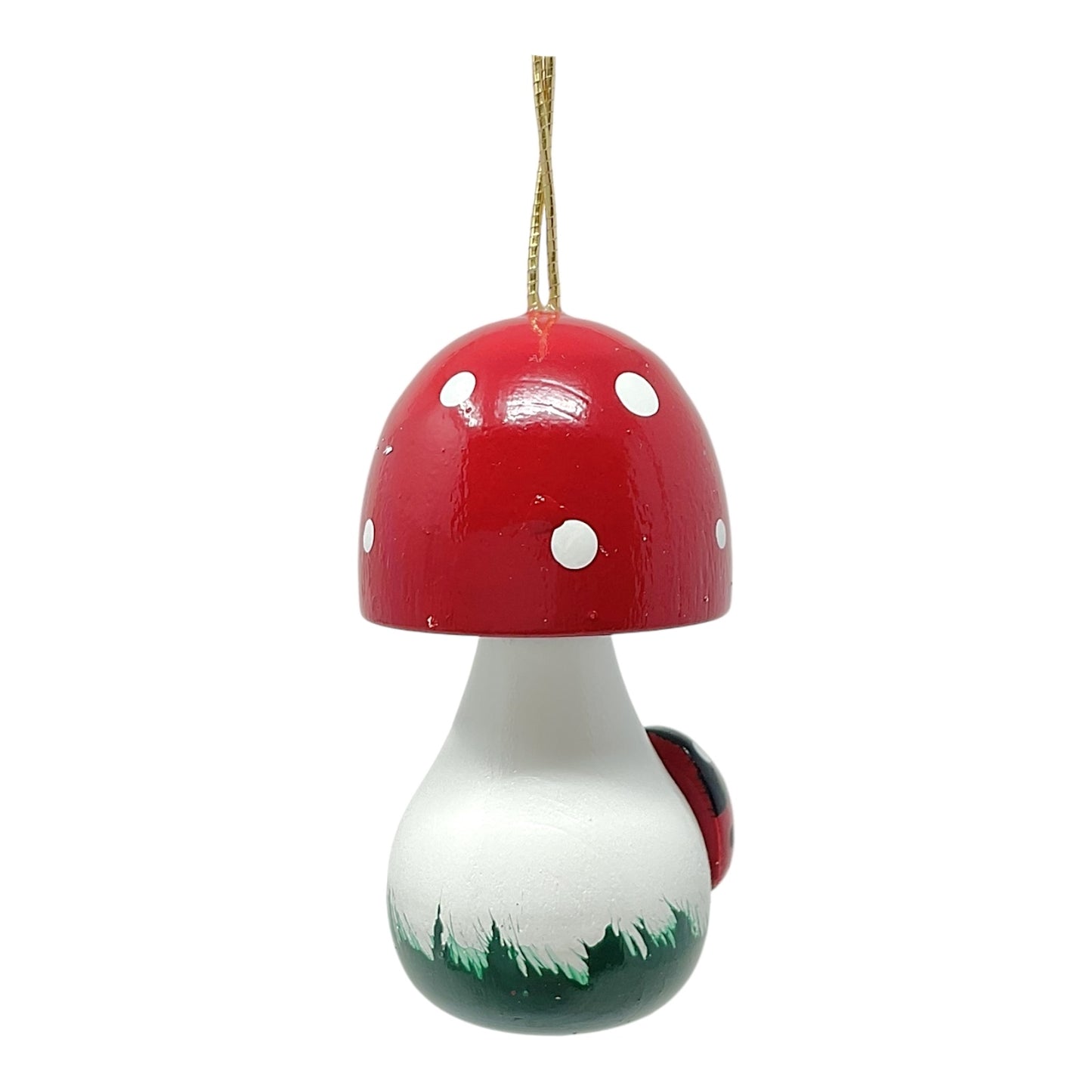 Pinnacle Peak Trading Red Mushroom with Ladybug Set of 3 German Wood Christmas Ornaments 2 inch