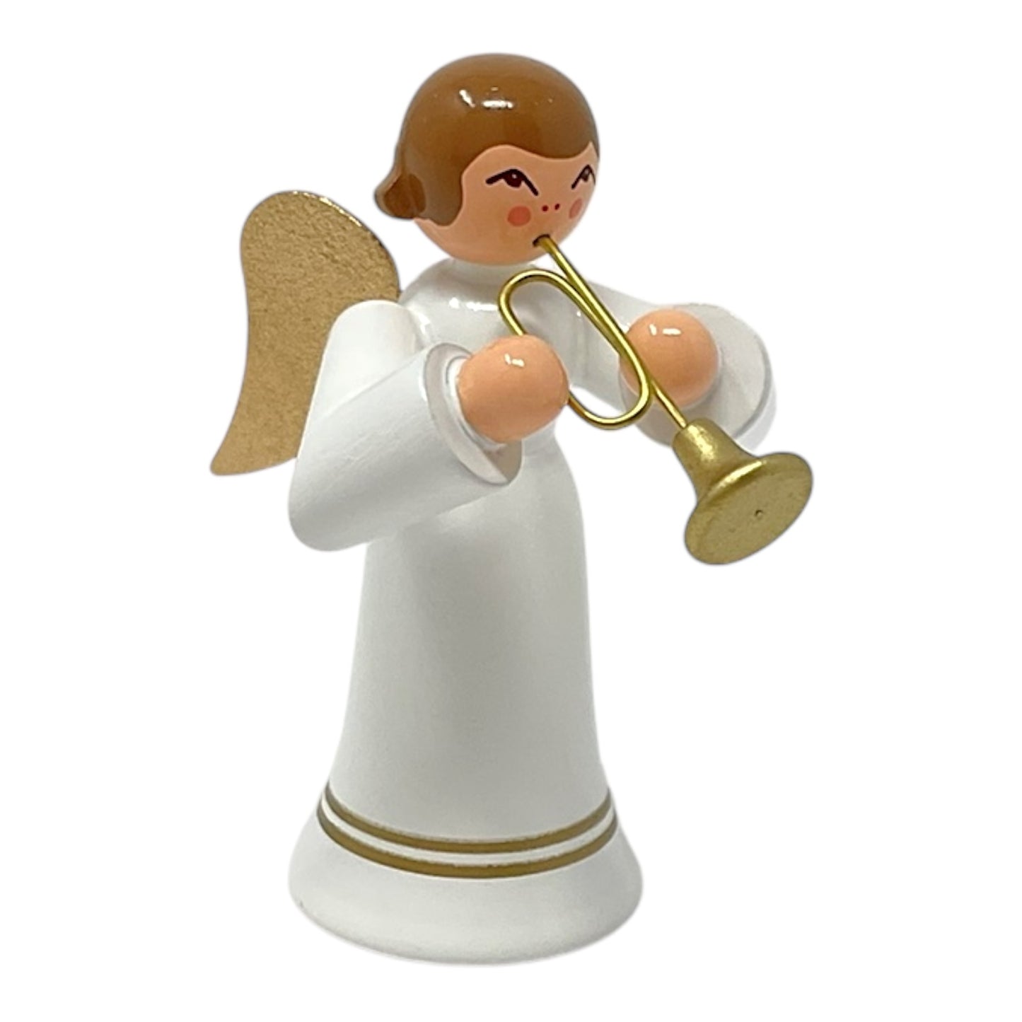Pinnacle Peak Trading Angel in White with Gold Wings Playing the Trumpet German Wood Figurine 2.25 inch