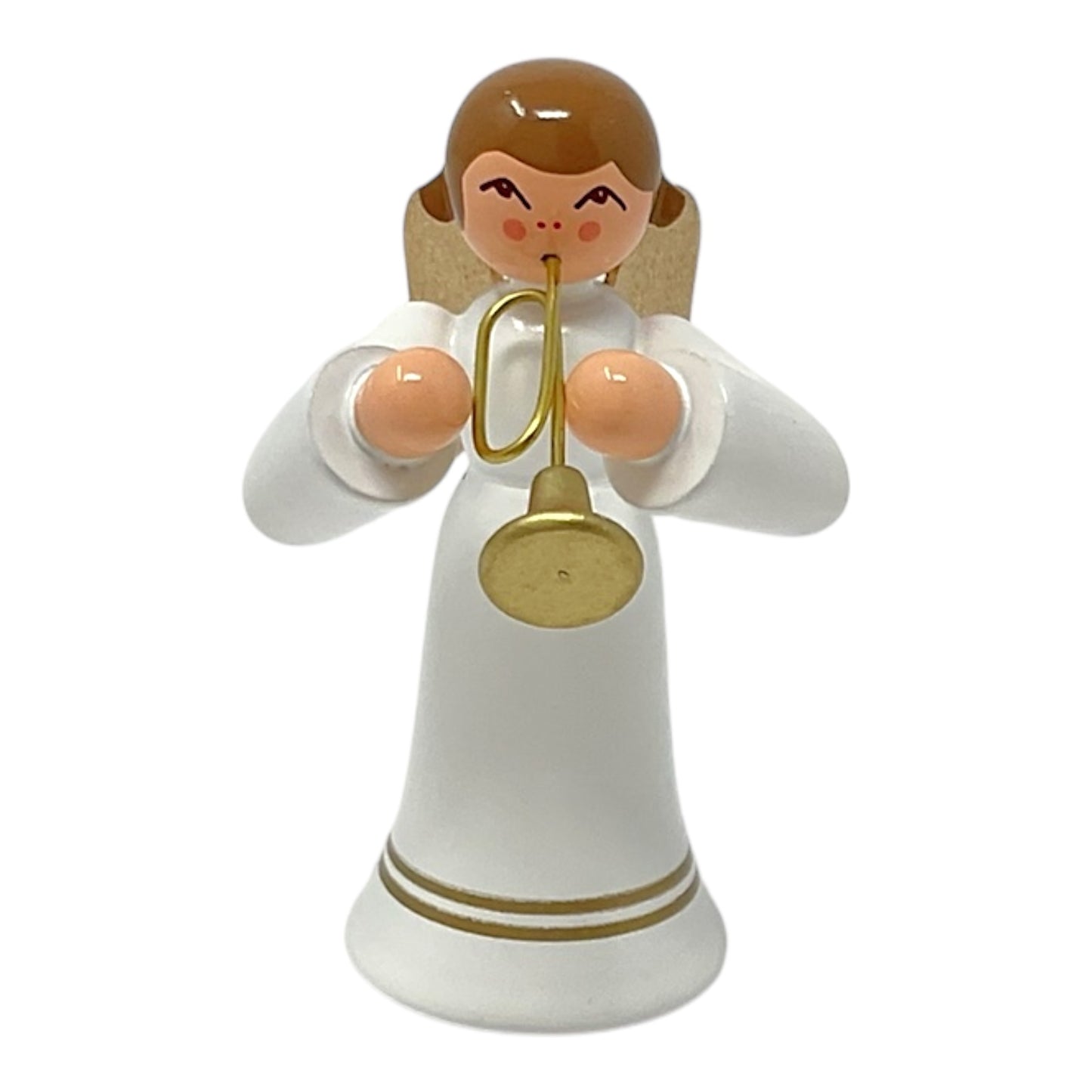 Pinnacle Peak Trading Angel in White with Gold Wings Playing the Trumpet German Wood Figurine 2.25 inch