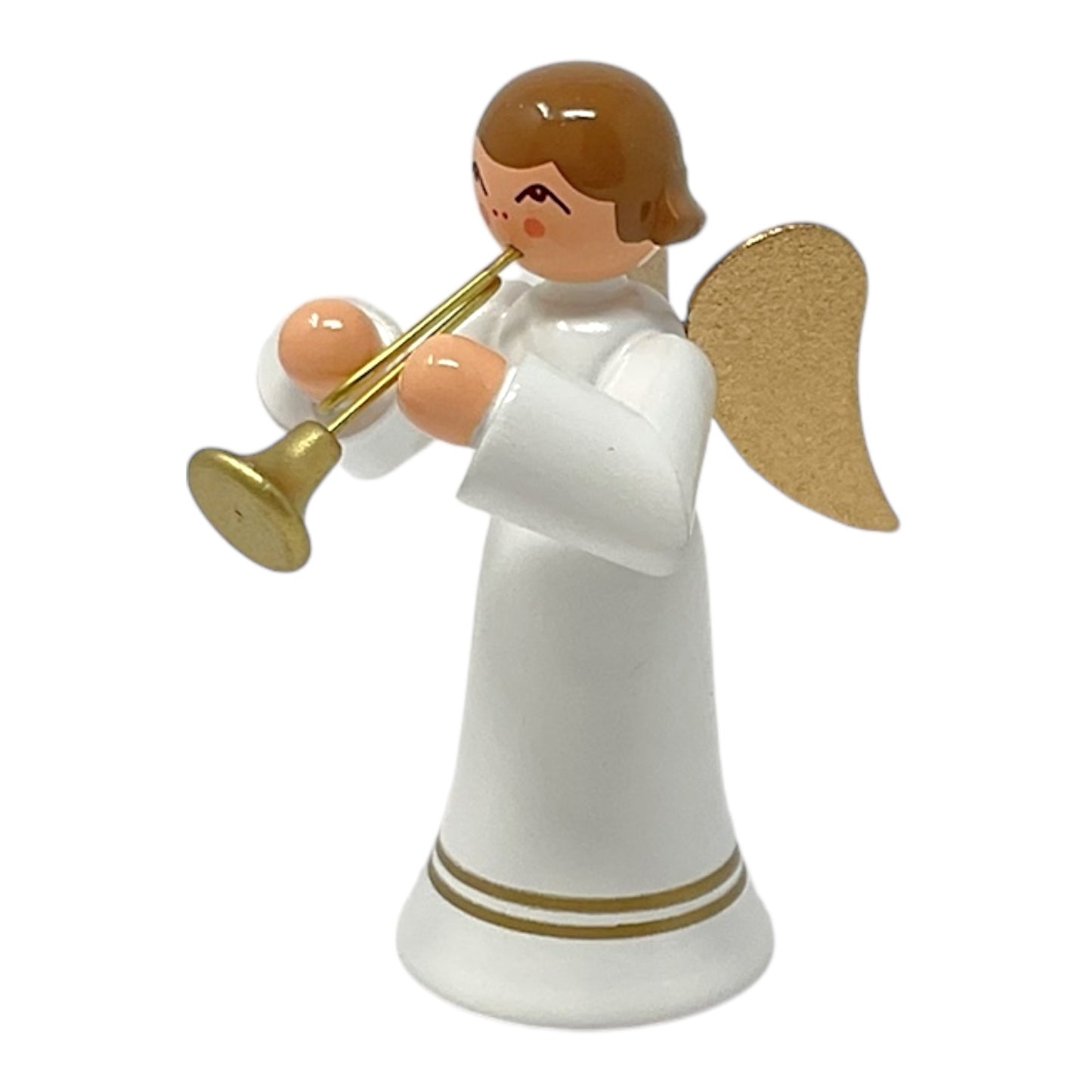Pinnacle Peak Trading Angel in White with Gold Wings Playing the Trumpet German Wood Figurine 2.25 inch
