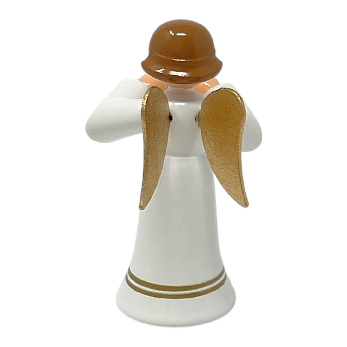 Pinnacle Peak Trading Angel in White with Gold Wings Playing the Trumpet German Wood Figurine 2.25 inch