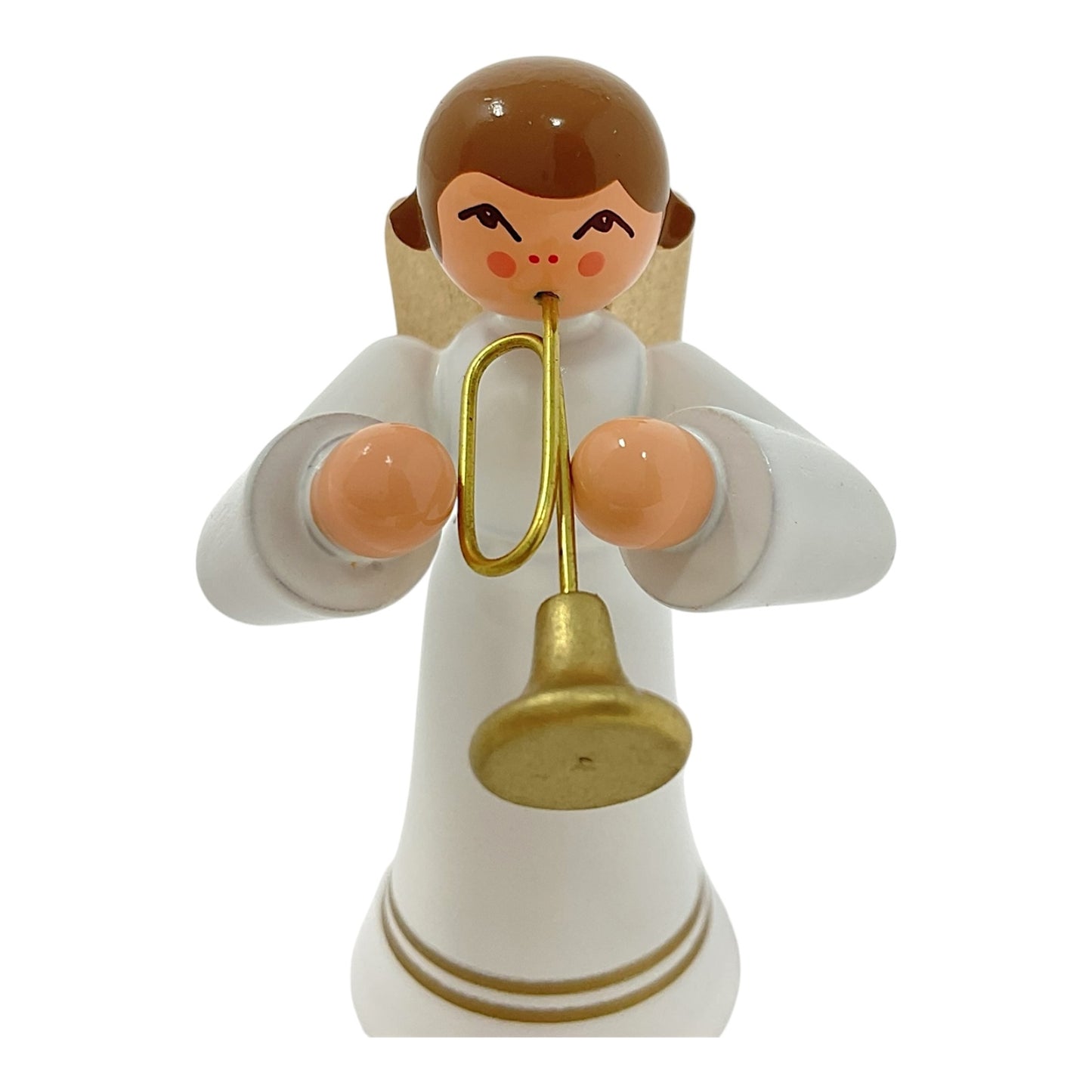 Pinnacle Peak Trading Angel in White with Gold Wings Playing the Trumpet German Wood Figurine 2.25 inch
