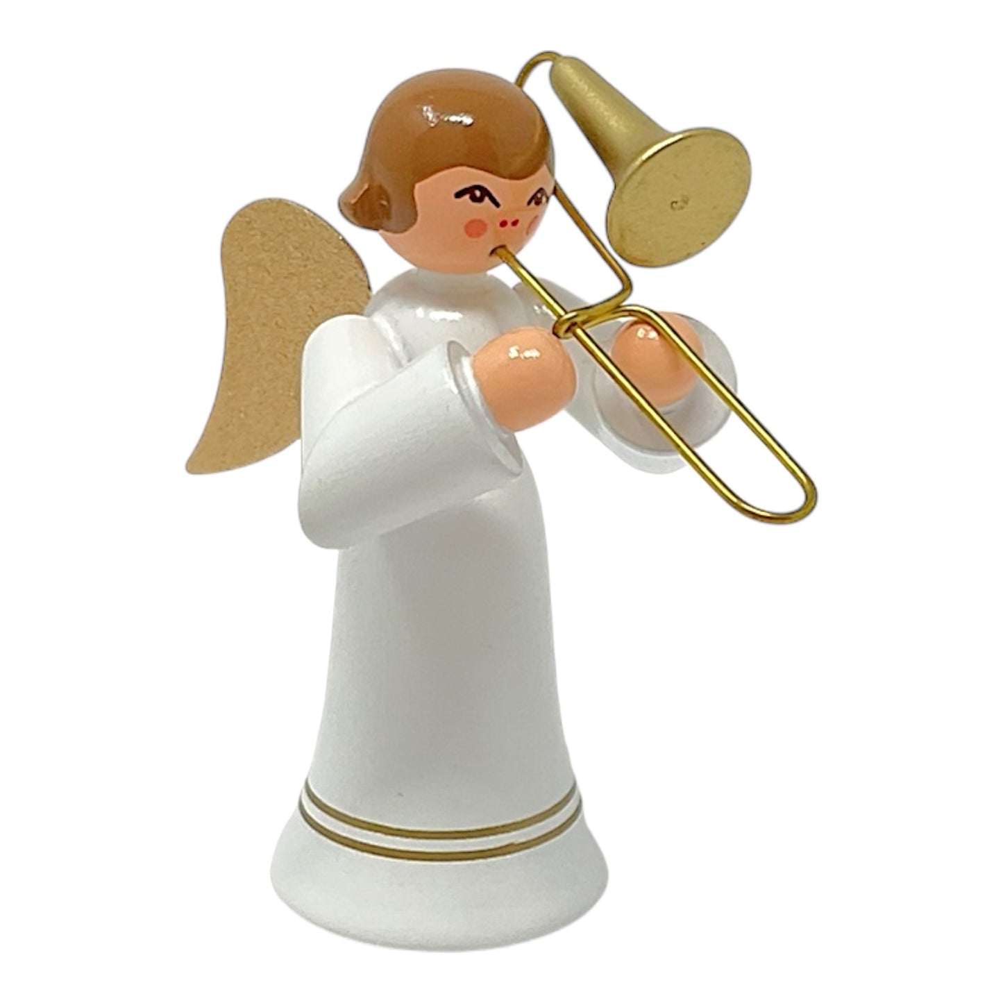 Pinnacle Peak Trading Angel in White with Gold Wings Playing the Trombone German Wood Figurine 2.25 inch