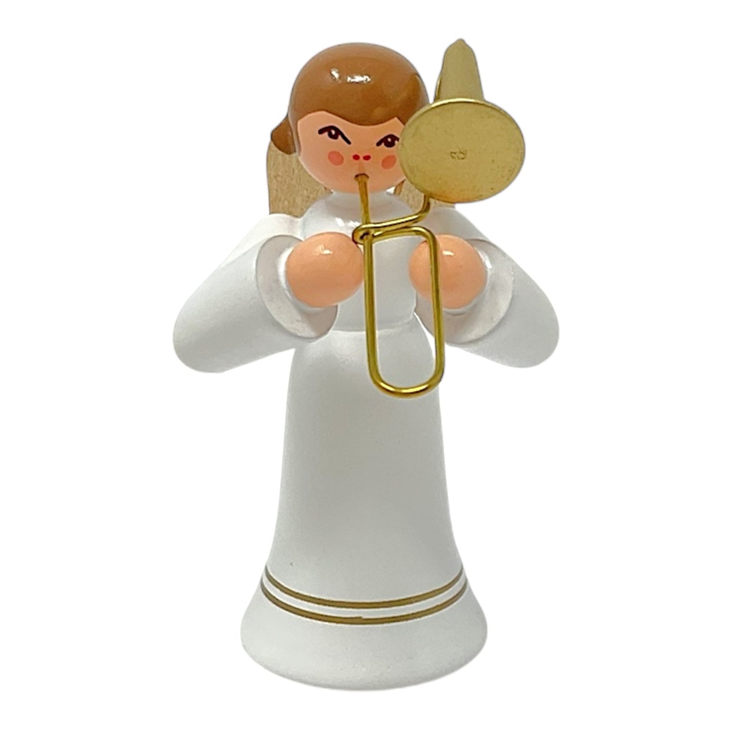 Pinnacle Peak Trading Angel in White with Gold Wings Playing the Trombone German Wood Figurine 2.25 inch