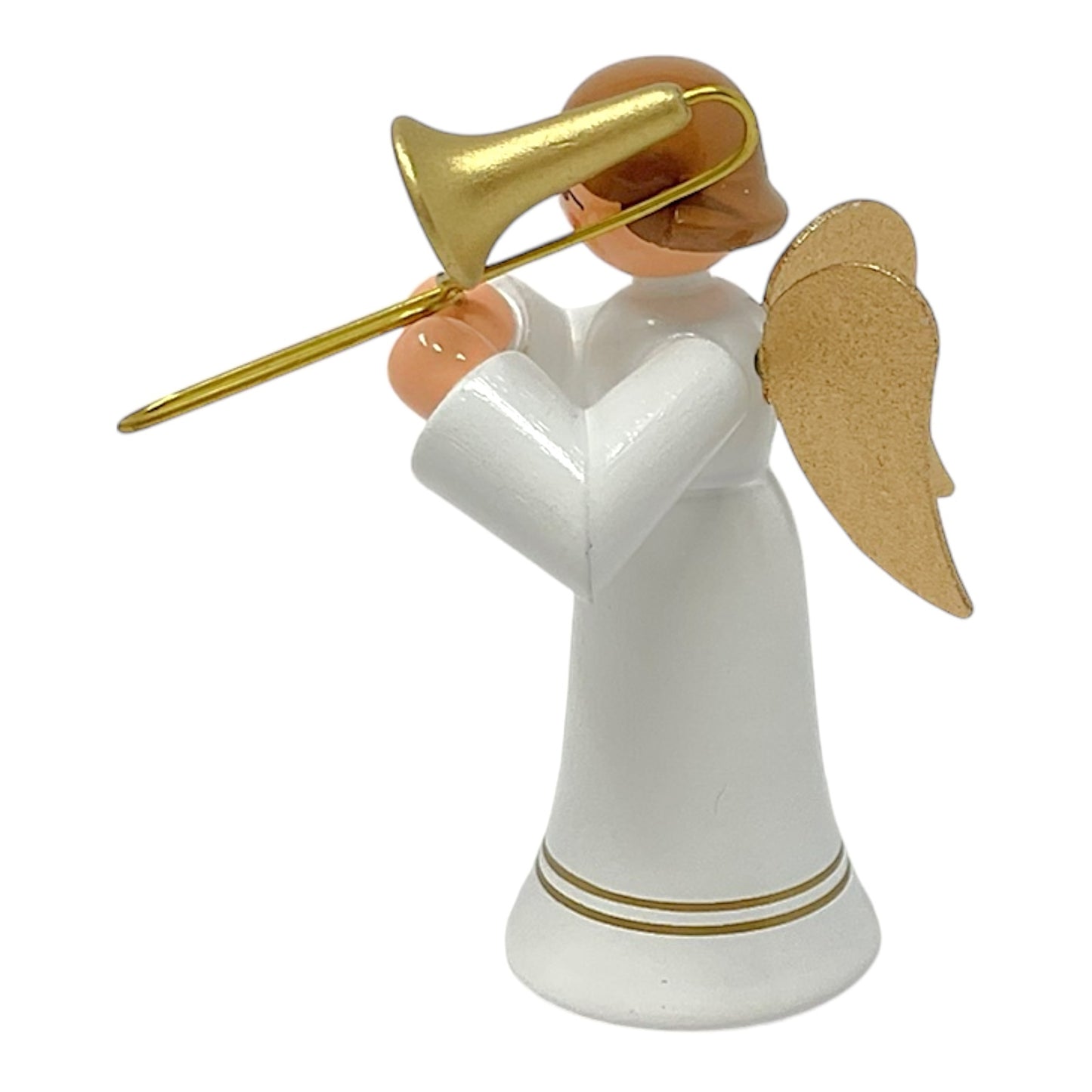 Pinnacle Peak Trading Angel in White with Gold Wings Playing the Trombone German Wood Figurine 2.25 inch