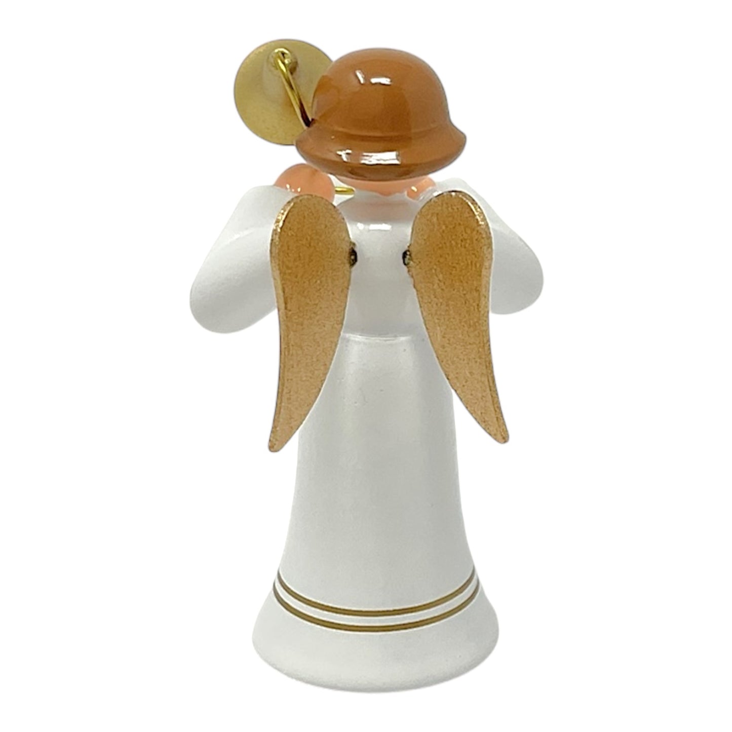 Pinnacle Peak Trading Angel in White with Gold Wings Playing the Trombone German Wood Figurine 2.25 inch