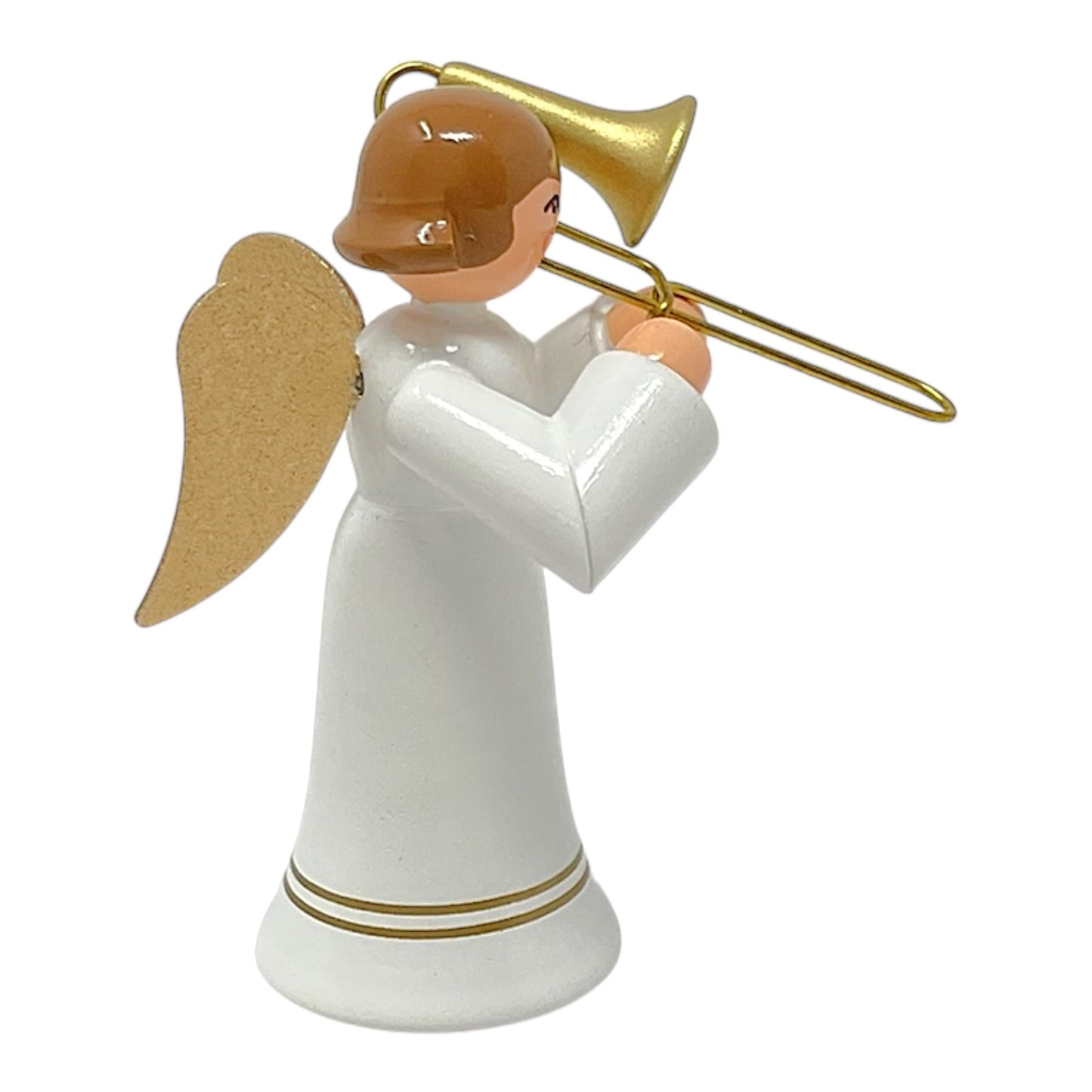 Pinnacle Peak Trading Angel in White with Gold Wings Playing the Trombone German Wood Figurine 2.25 inch