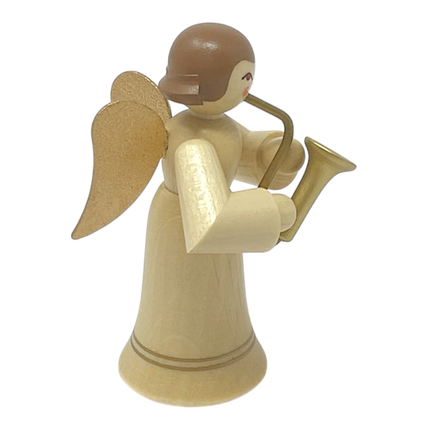 Pinnacle Peak Trading Natural Angel with Gold Wings Playing the Saxophone German Wood Figurine 2.25 inch