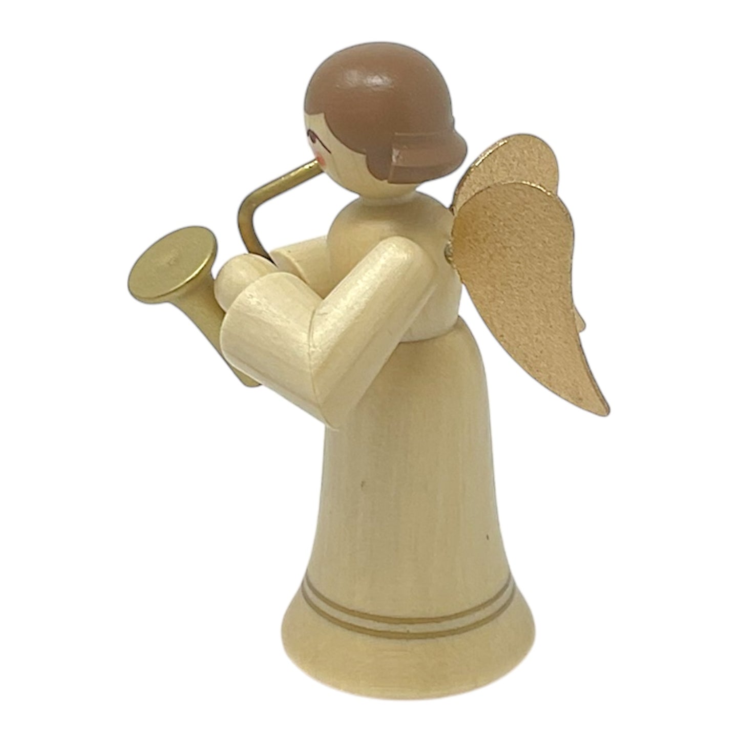 Pinnacle Peak Trading Natural Angel with Gold Wings Playing the Saxophone German Wood Figurine 2.25 inch