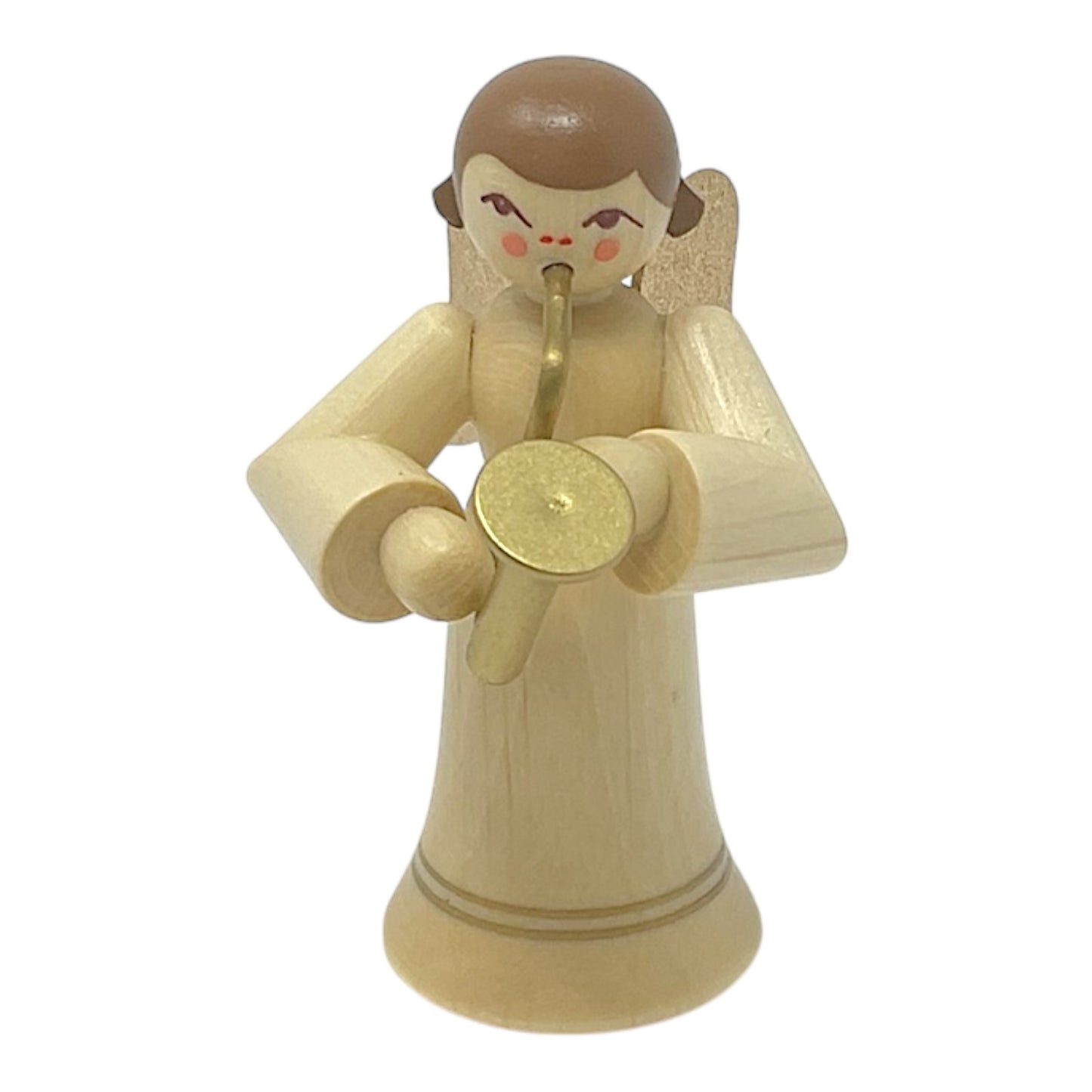 Pinnacle Peak Trading Natural Angel with Gold Wings Playing the Saxophone German Wood Figurine 2.25 inch