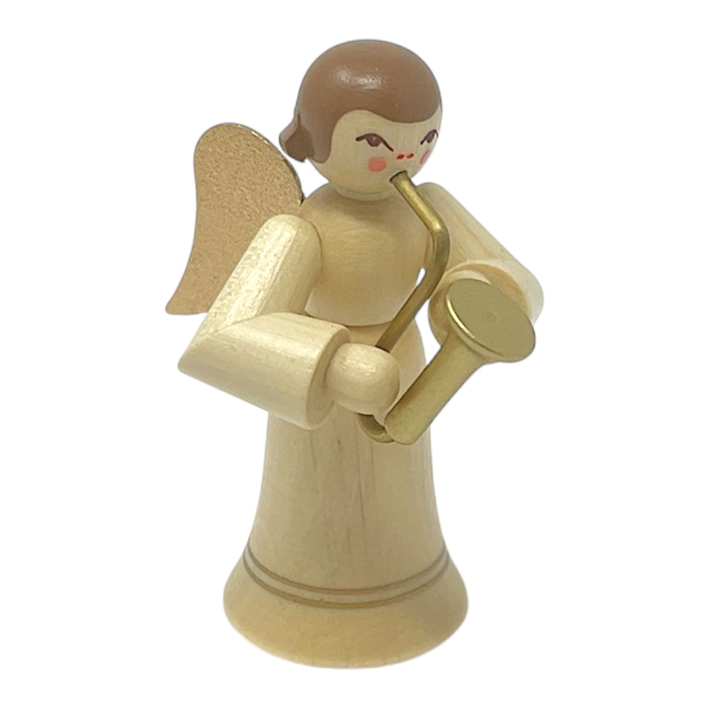 Pinnacle Peak Trading Natural Angel with Gold Wings Playing the Saxophone German Wood Figurine 2.25 inch