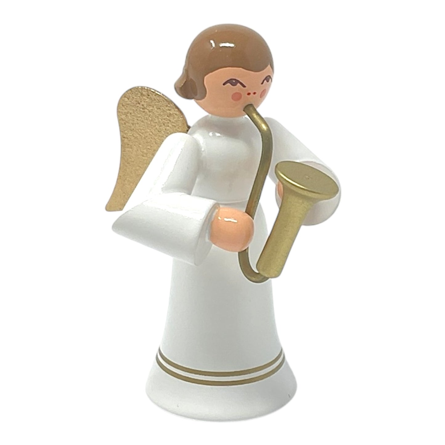 Pinnacle Peak Trading Angel in White with Gold Wings Playing the Saxophone German Wood Figurine 2.25 inch