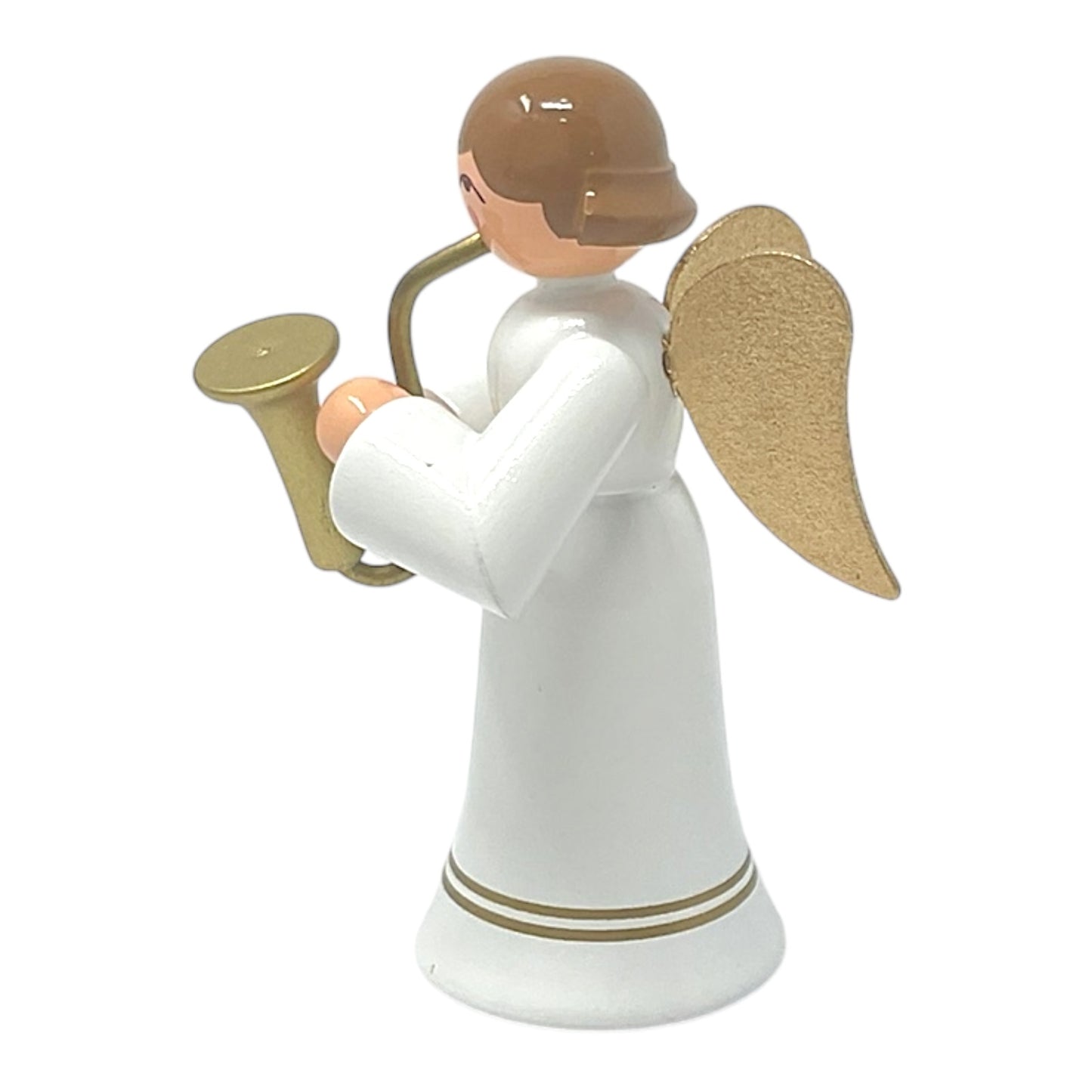 Pinnacle Peak Trading Angel in White with Gold Wings Playing the Saxophone German Wood Figurine 2.25 inch