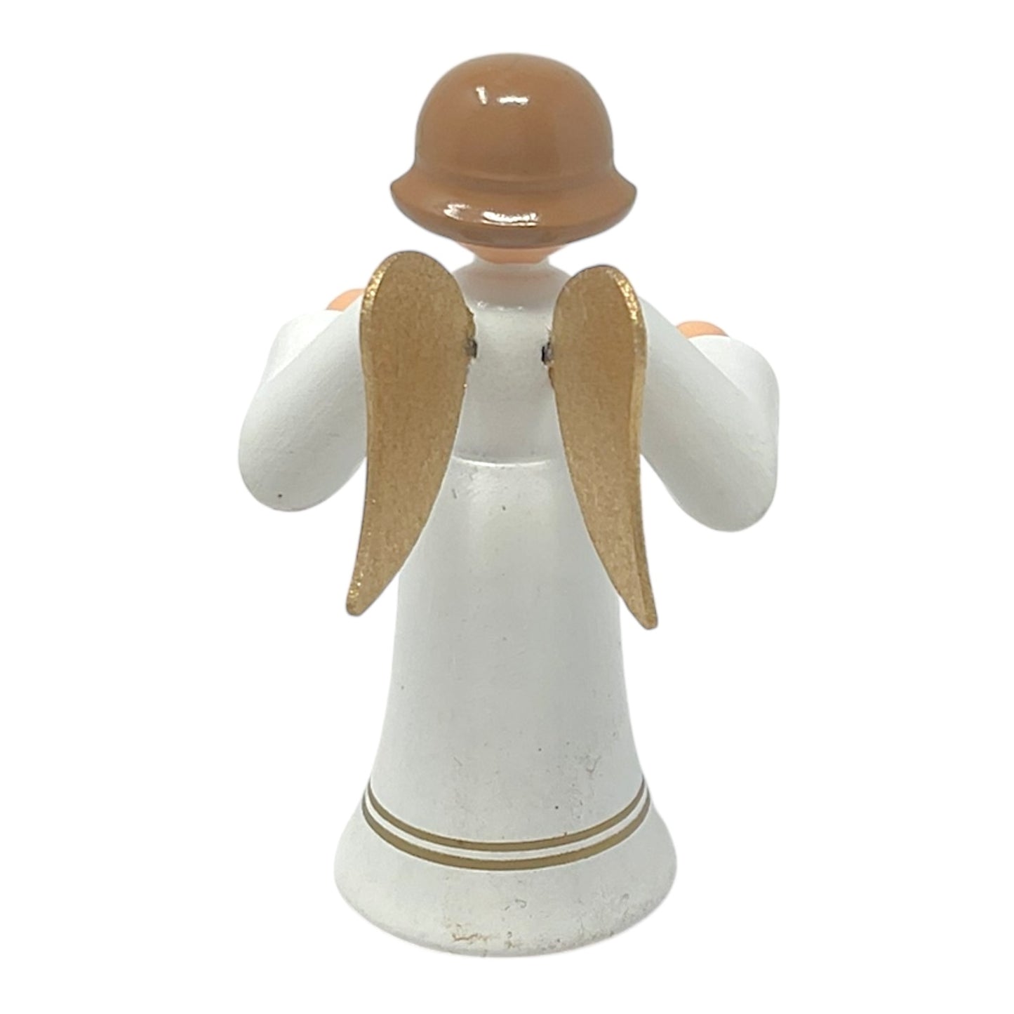 Pinnacle Peak Trading Angel in White with Gold Wings Playing the Drums German Wood Figurine 2.25 inch