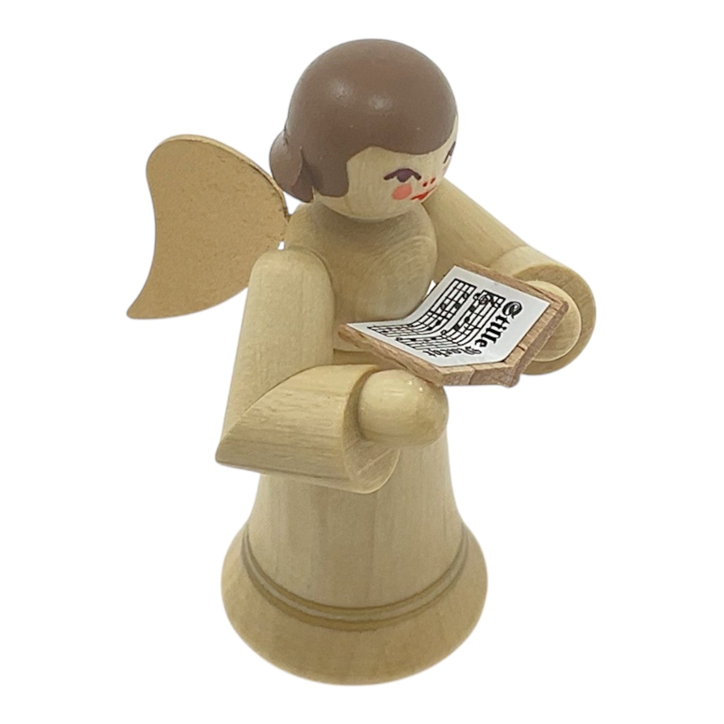 Pinnacle Peak Trading Natural Angel with Gold Wings Singing Choir German Wood Figurine 2.25 inch