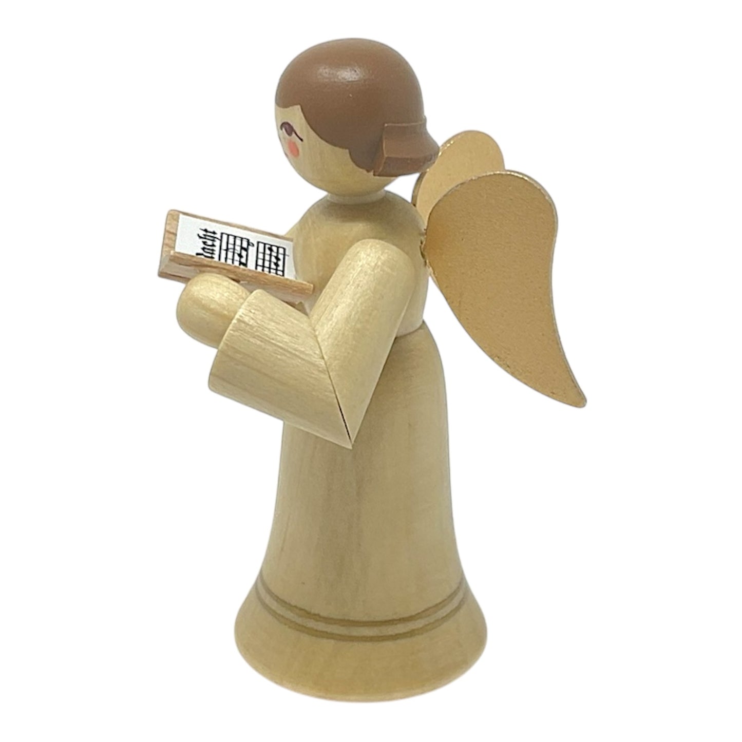 Pinnacle Peak Trading Natural Angel with Gold Wings Singing Choir German Wood Figurine 2.25 inch