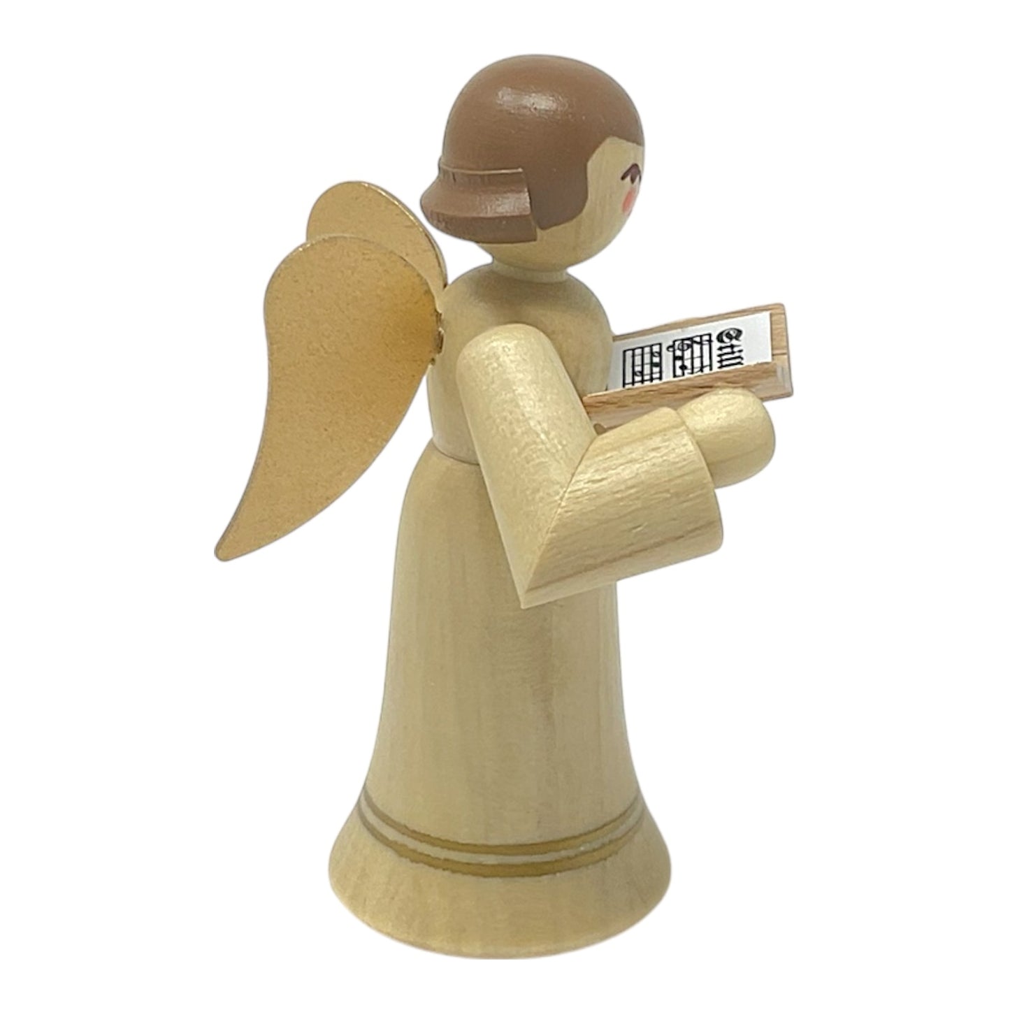 Pinnacle Peak Trading Natural Angel with Gold Wings Singing Choir German Wood Figurine 2.25 inch