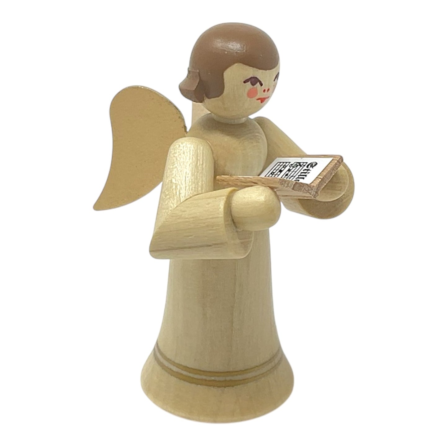Pinnacle Peak Trading Natural Angel with Gold Wings Singing Choir German Wood Figurine 2.25 inch