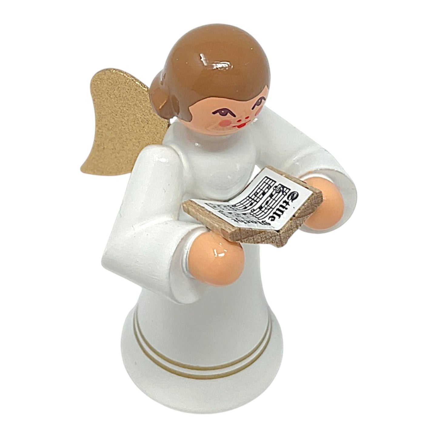 Pinnacle Peak Trading Angel in White with Gold Wings Choir Singer German Wood Figurine 2.25 inch