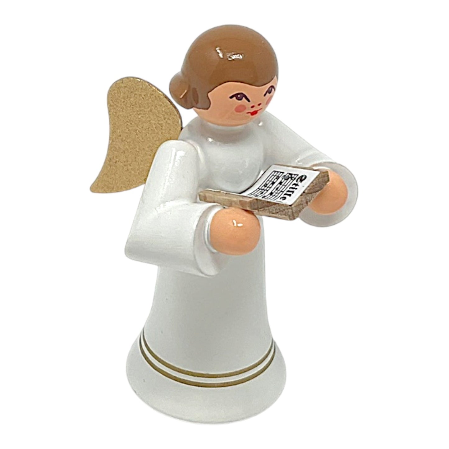 Pinnacle Peak Trading Angel in White with Gold Wings Choir Singer German Wood Figurine 2.25 inch