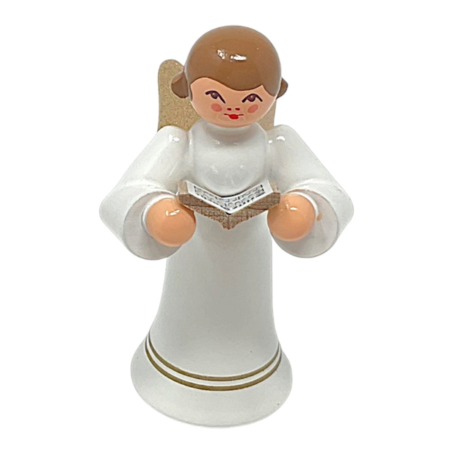 Pinnacle Peak Trading Angel in White with Gold Wings Choir Singer German Wood Figurine 2.25 inch