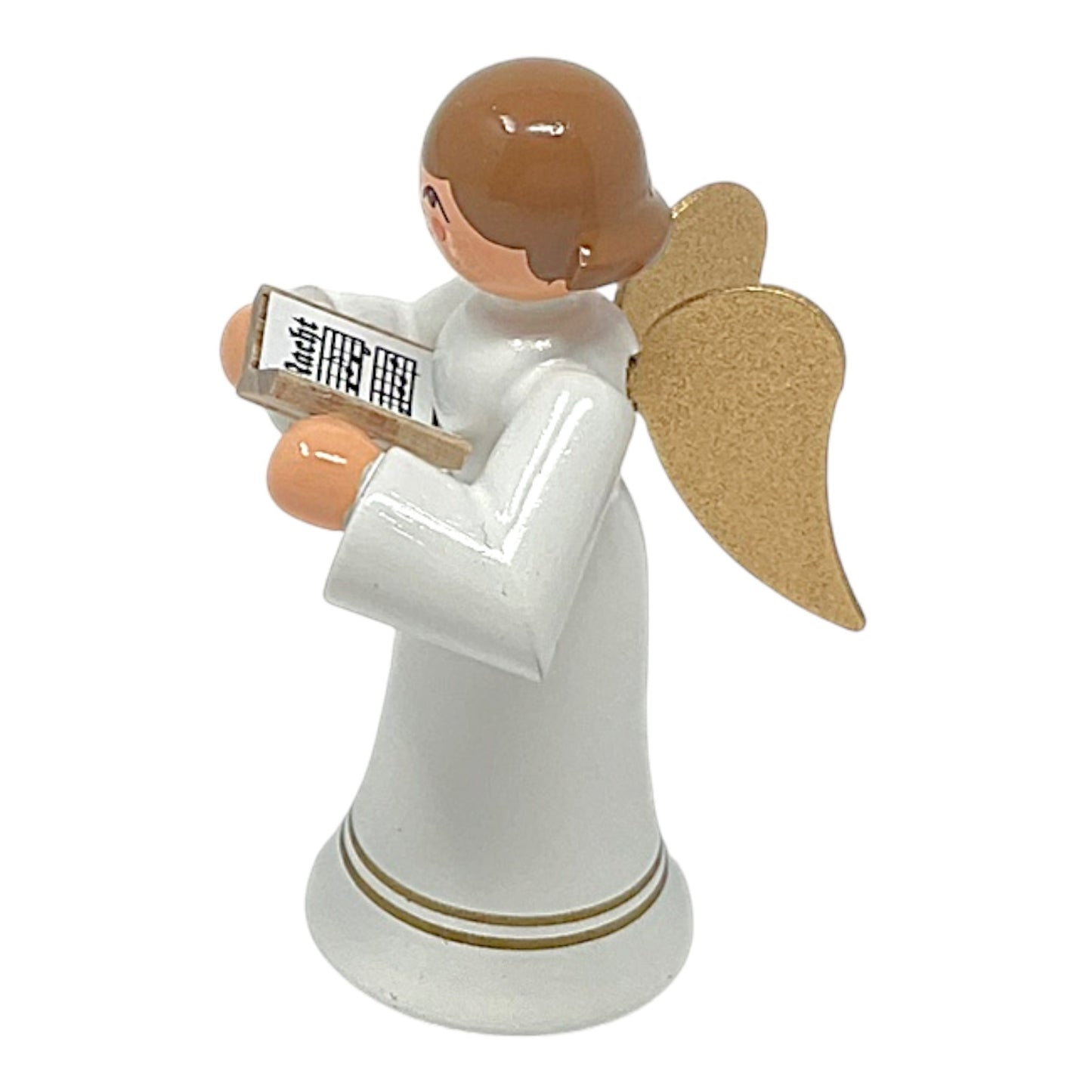 Pinnacle Peak Trading Angel in White with Gold Wings Choir Singer German Wood Figurine 2.25 inch