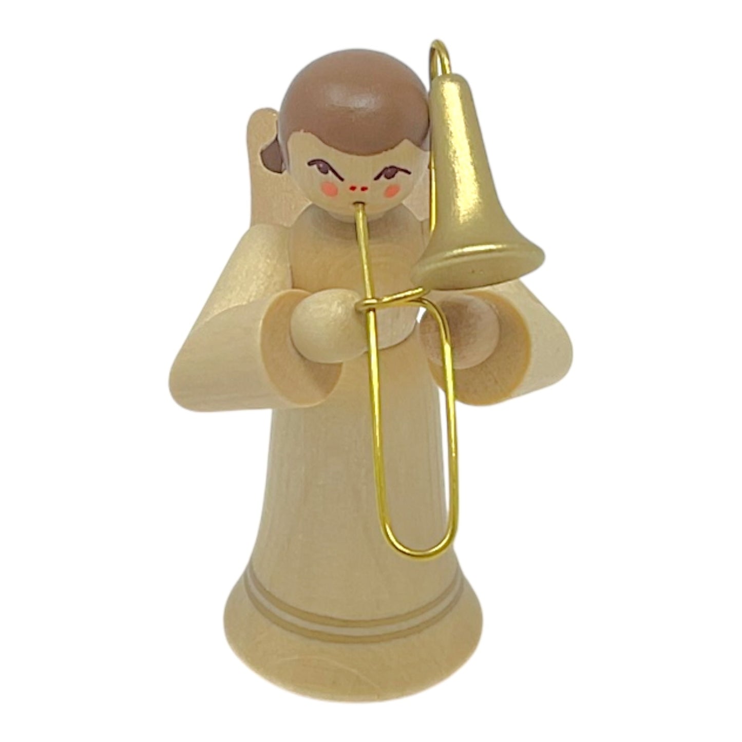 Pinnacle Peak Trading Natural Angel with Gold Wings Playing the Trombone German Wood Figurine 2.25 inch