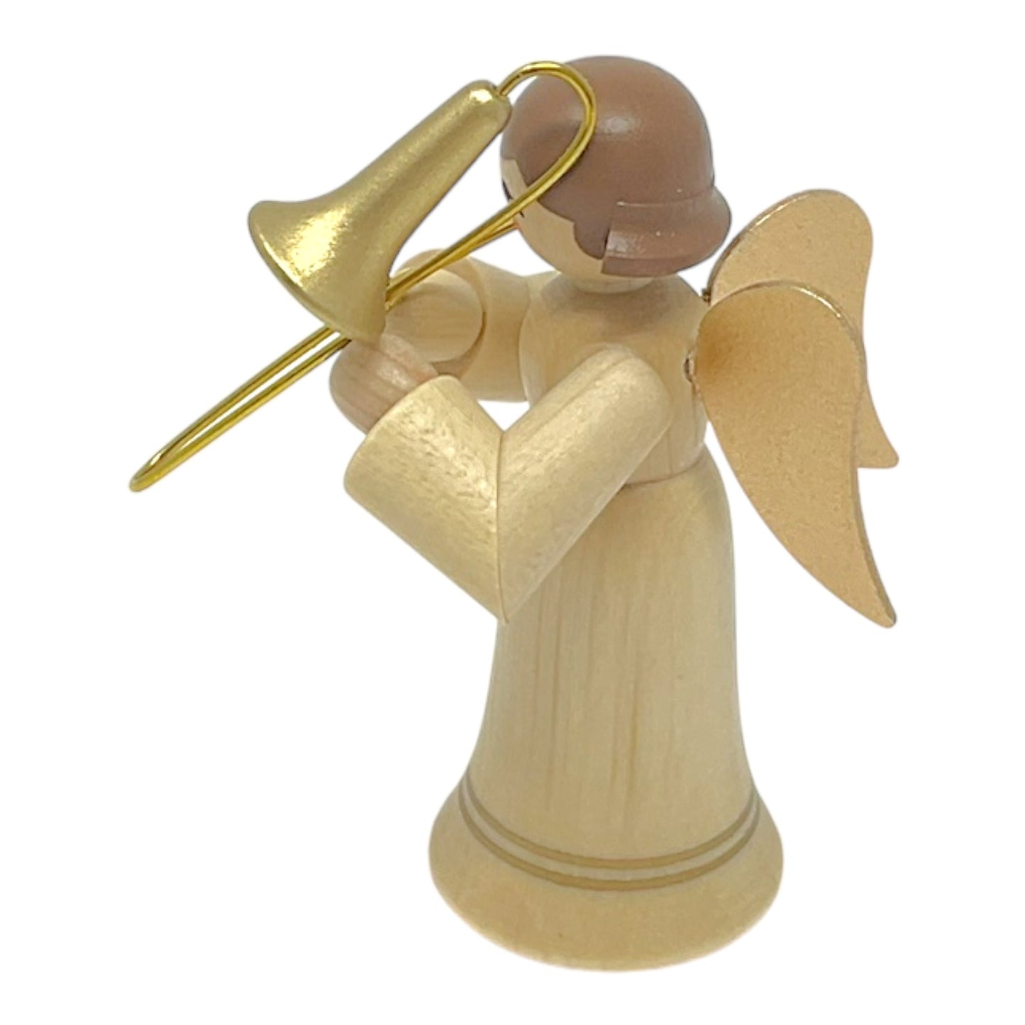 Pinnacle Peak Trading Natural Angel with Gold Wings Playing the Trombone German Wood Figurine 2.25 inch