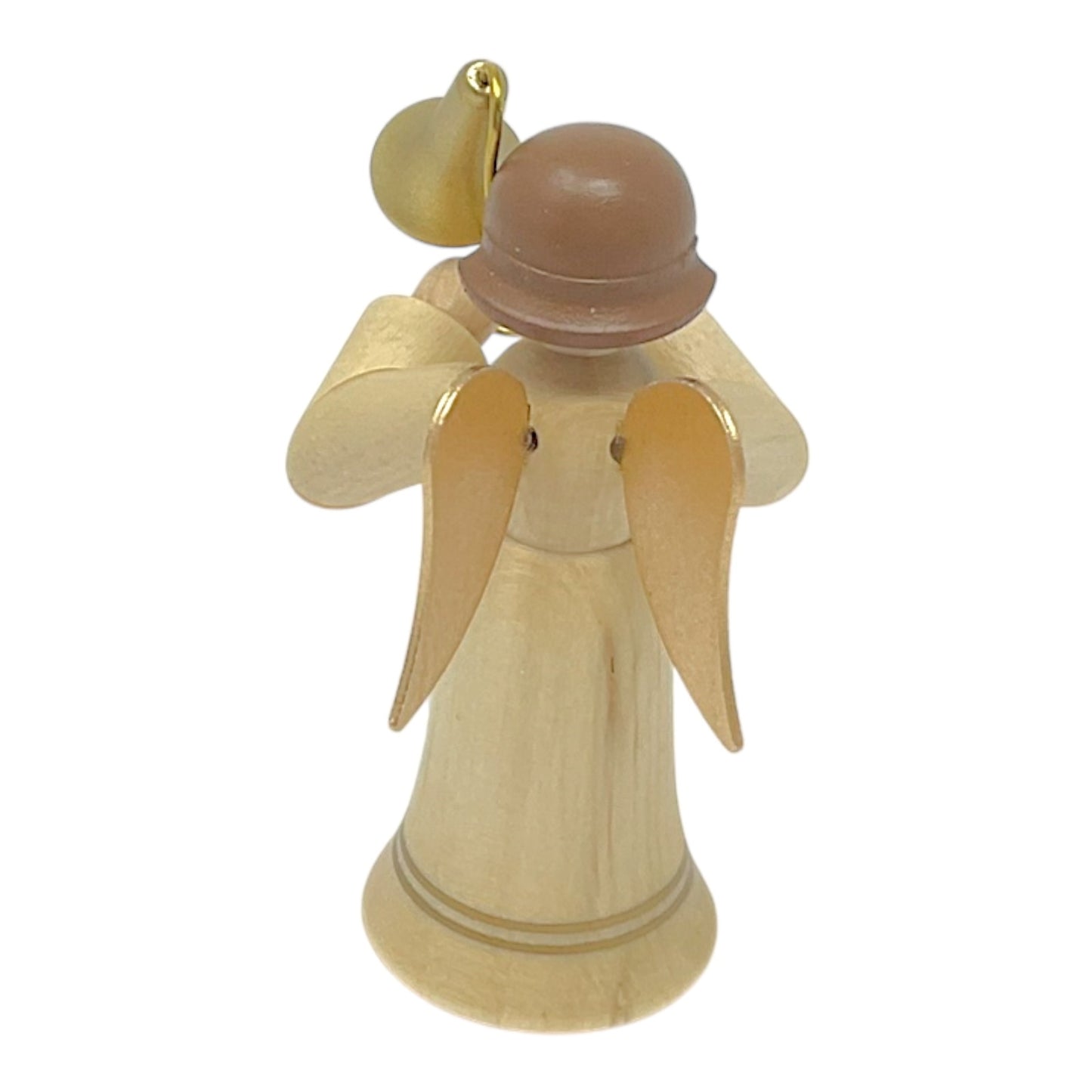 Pinnacle Peak Trading Natural Angel with Gold Wings Playing the Trombone German Wood Figurine 2.25 inch