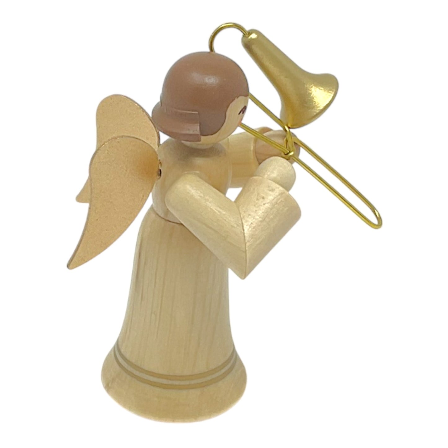Pinnacle Peak Trading Natural Angel with Gold Wings Playing the Trombone German Wood Figurine 2.25 inch