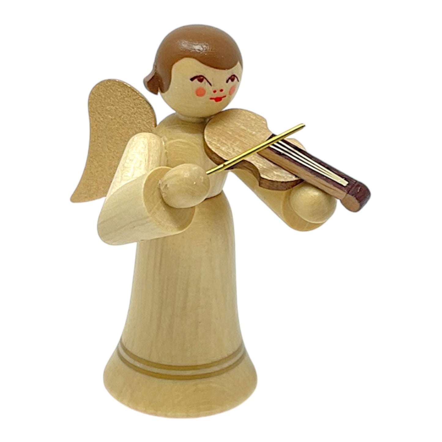 Pinnacle Peak Trading Natural Angel with Gold Wings Playing the Violin German Wood Figurine 2.25 inch