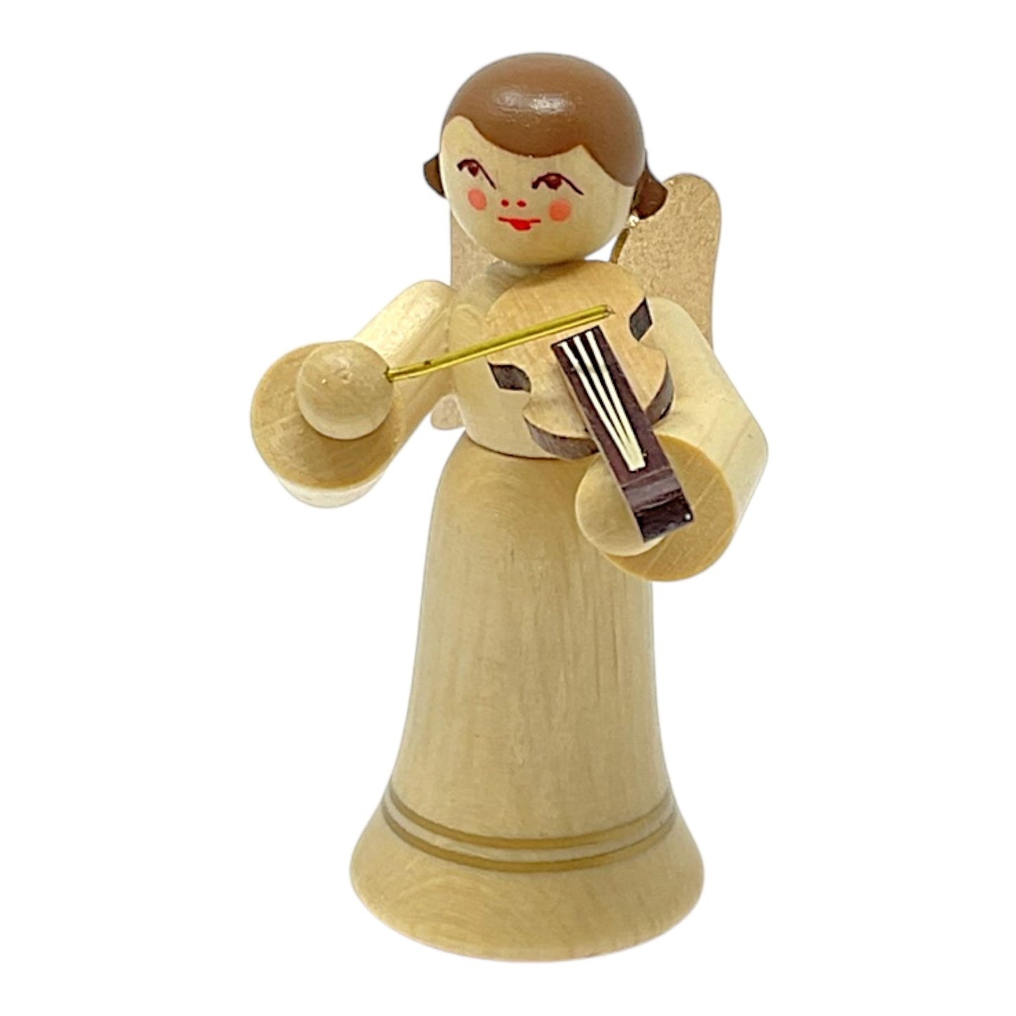 Pinnacle Peak Trading Natural Angel with Gold Wings Playing the Violin German Wood Figurine 2.25 inch