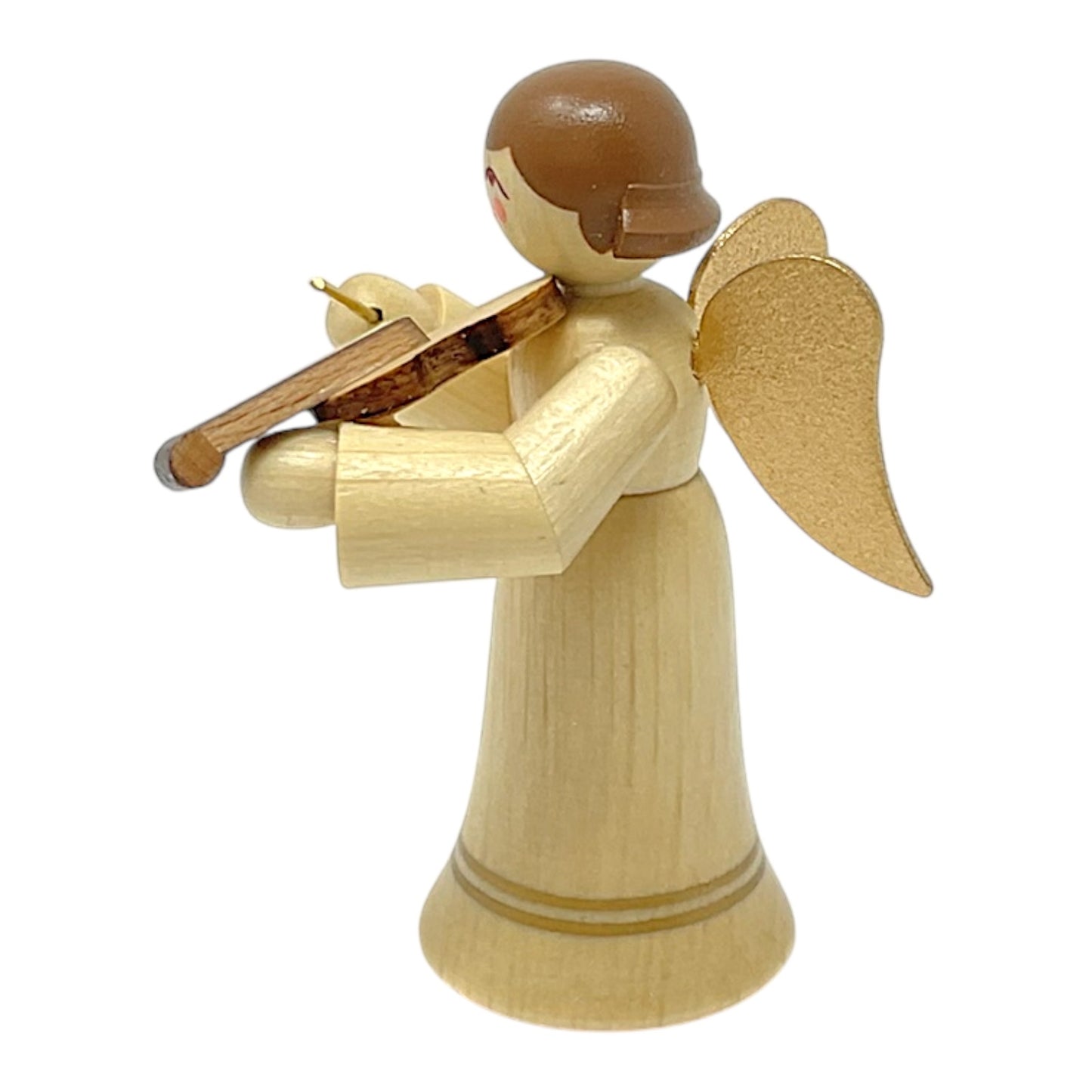 Pinnacle Peak Trading Natural Angel with Gold Wings Playing the Violin German Wood Figurine 2.25 inch
