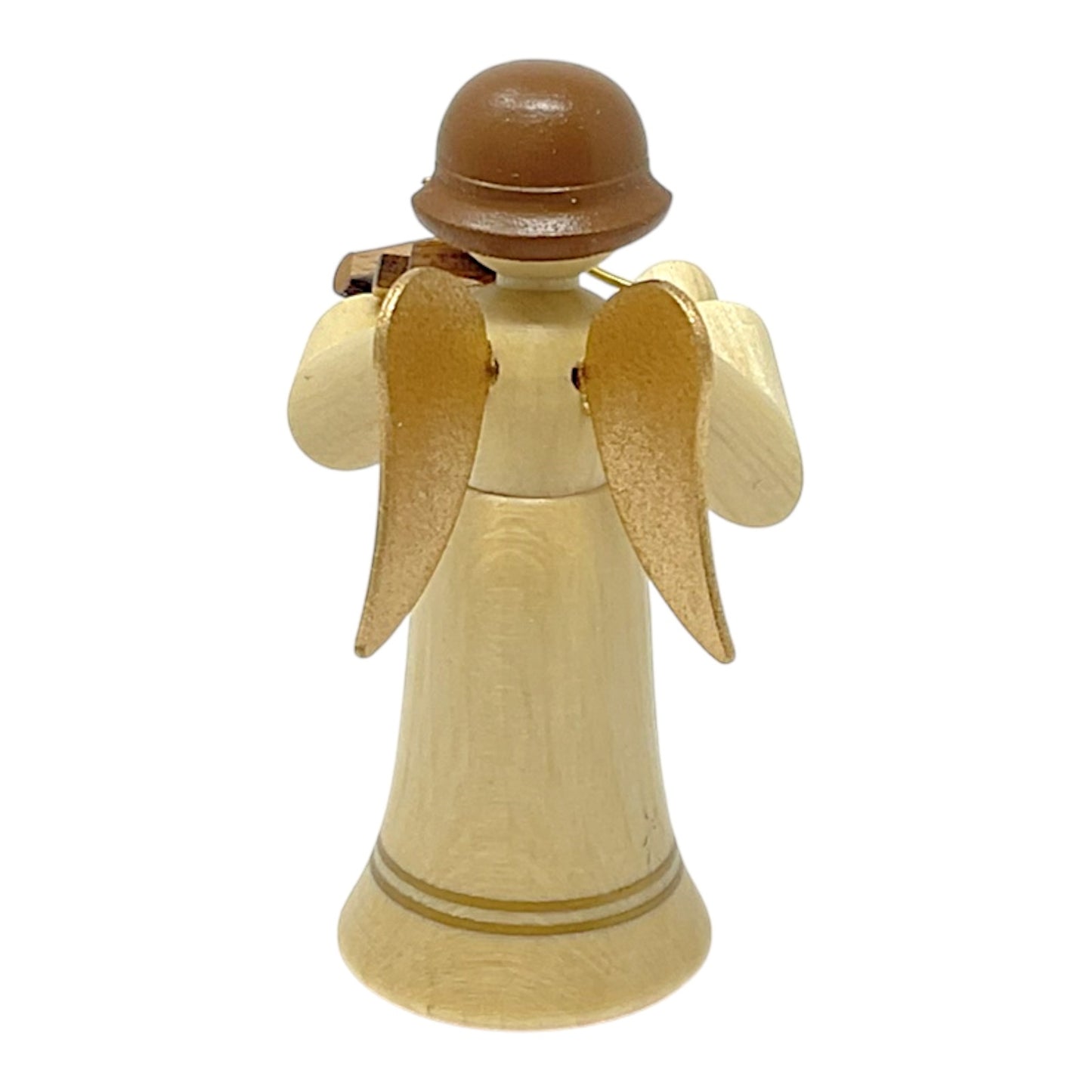 Pinnacle Peak Trading Natural Angel with Gold Wings Playing the Violin German Wood Figurine 2.25 inch