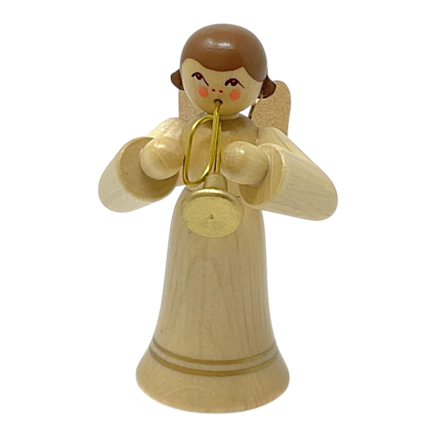 Pinnacle Peak Trading Natural Angel with Gold Wings Playing the Trumpet German Wood Figurine 2.25 inch