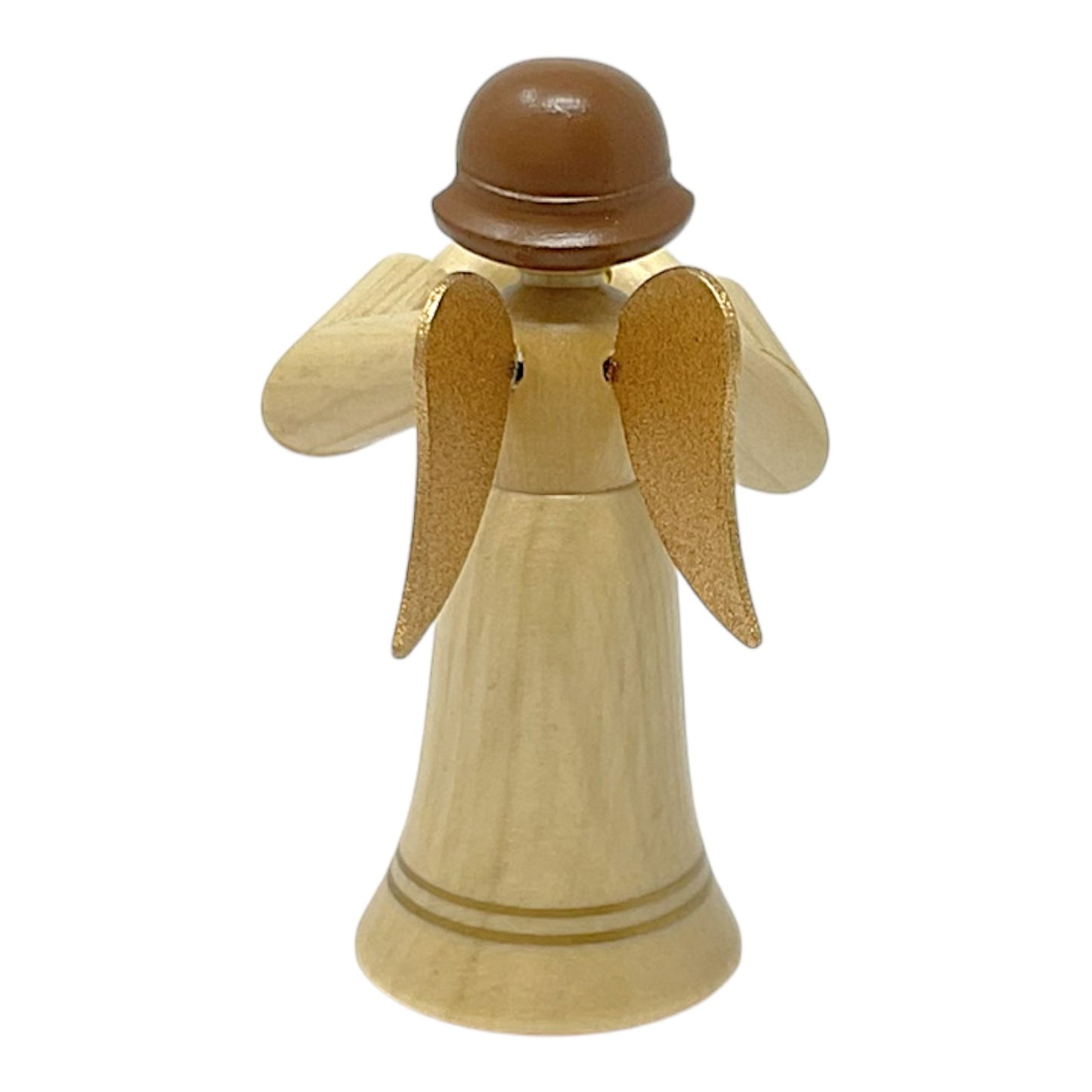Pinnacle Peak Trading Natural Angel with Gold Wings Playing the Trumpet German Wood Figurine 2.25 inch