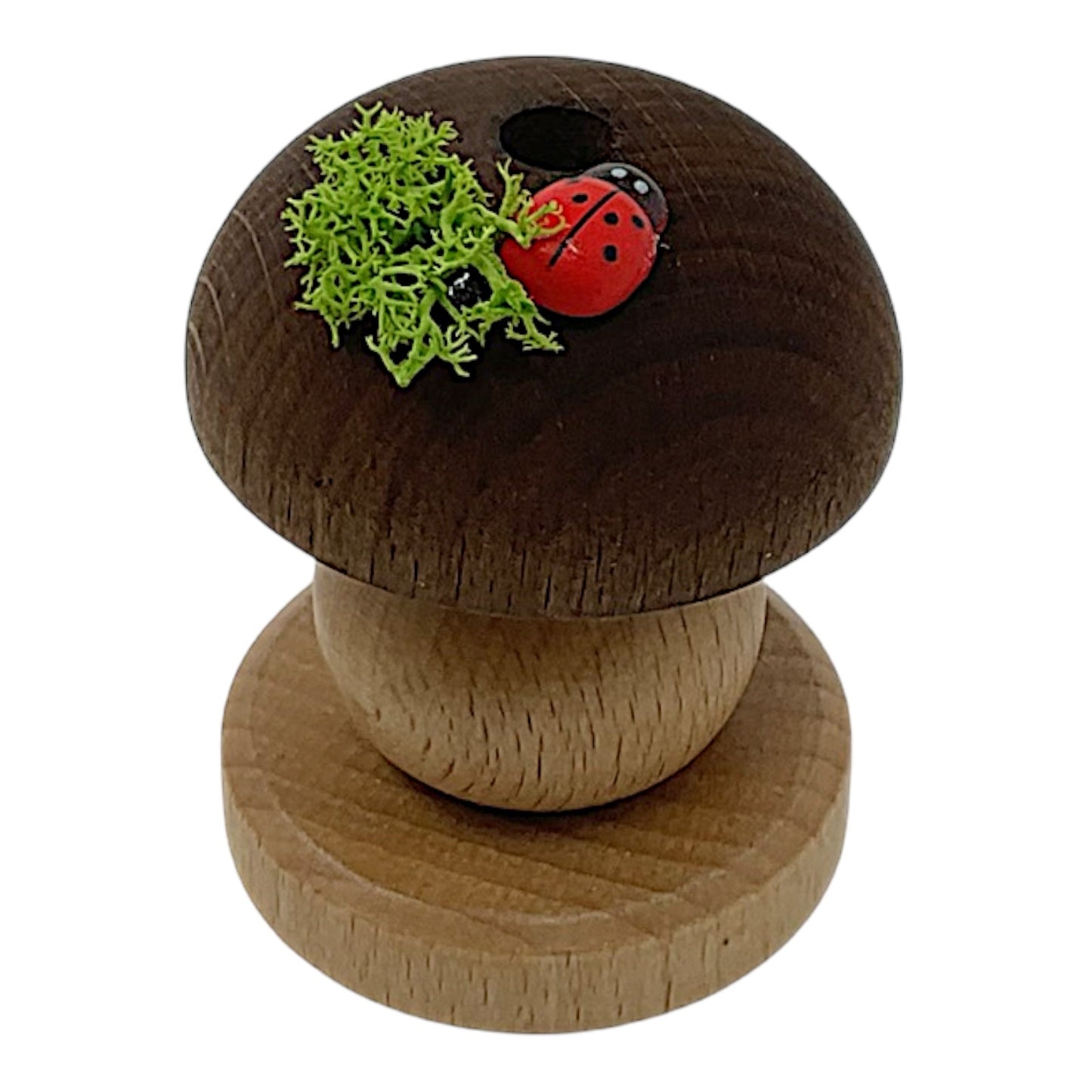 Pinnacle Peak Trading Small Brown Mushroom with Ladybug German Wood Incense Smoker 2.4 inch