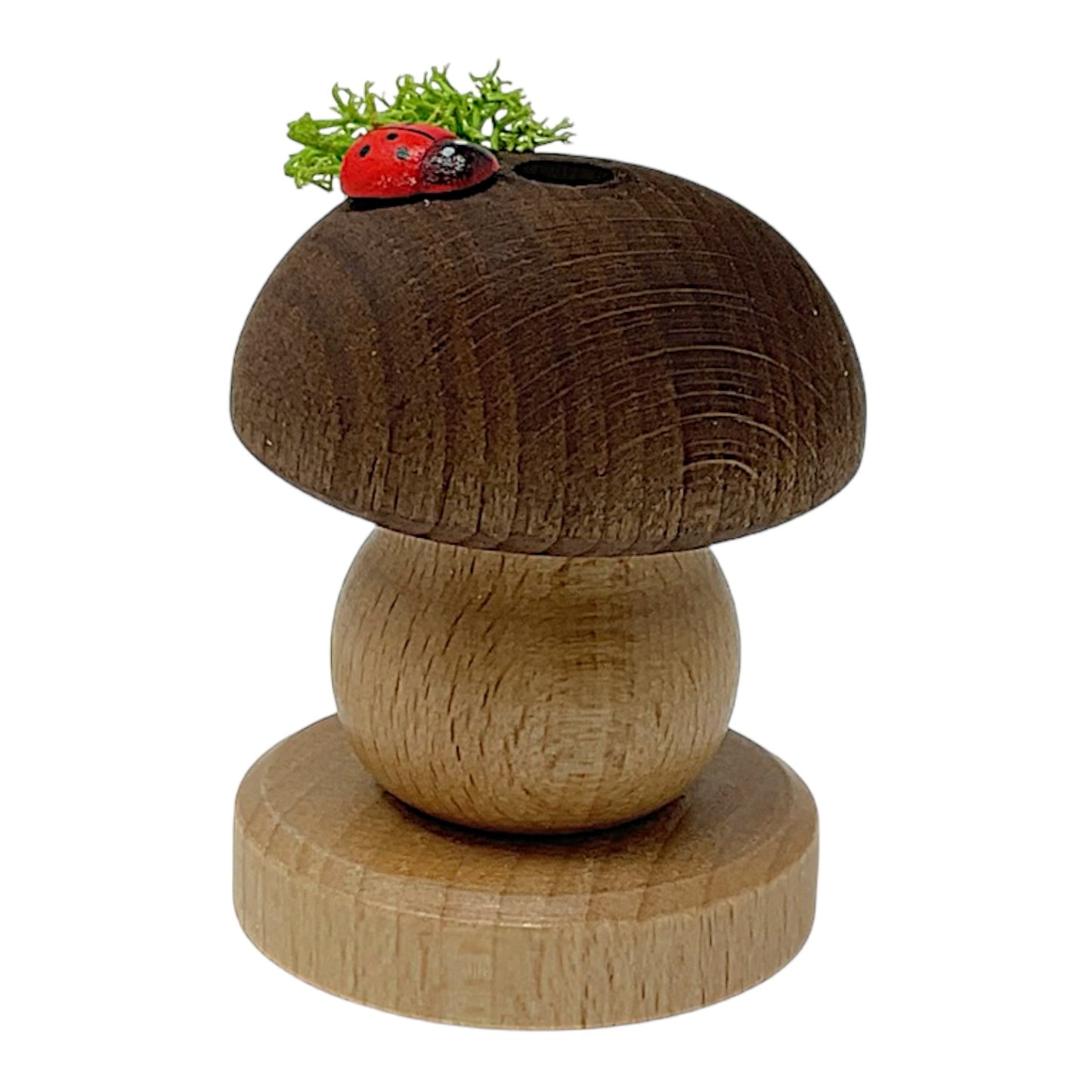 Pinnacle Peak Trading Small Brown Mushroom with Ladybug German Wood Incense Smoker 2.4 inch
