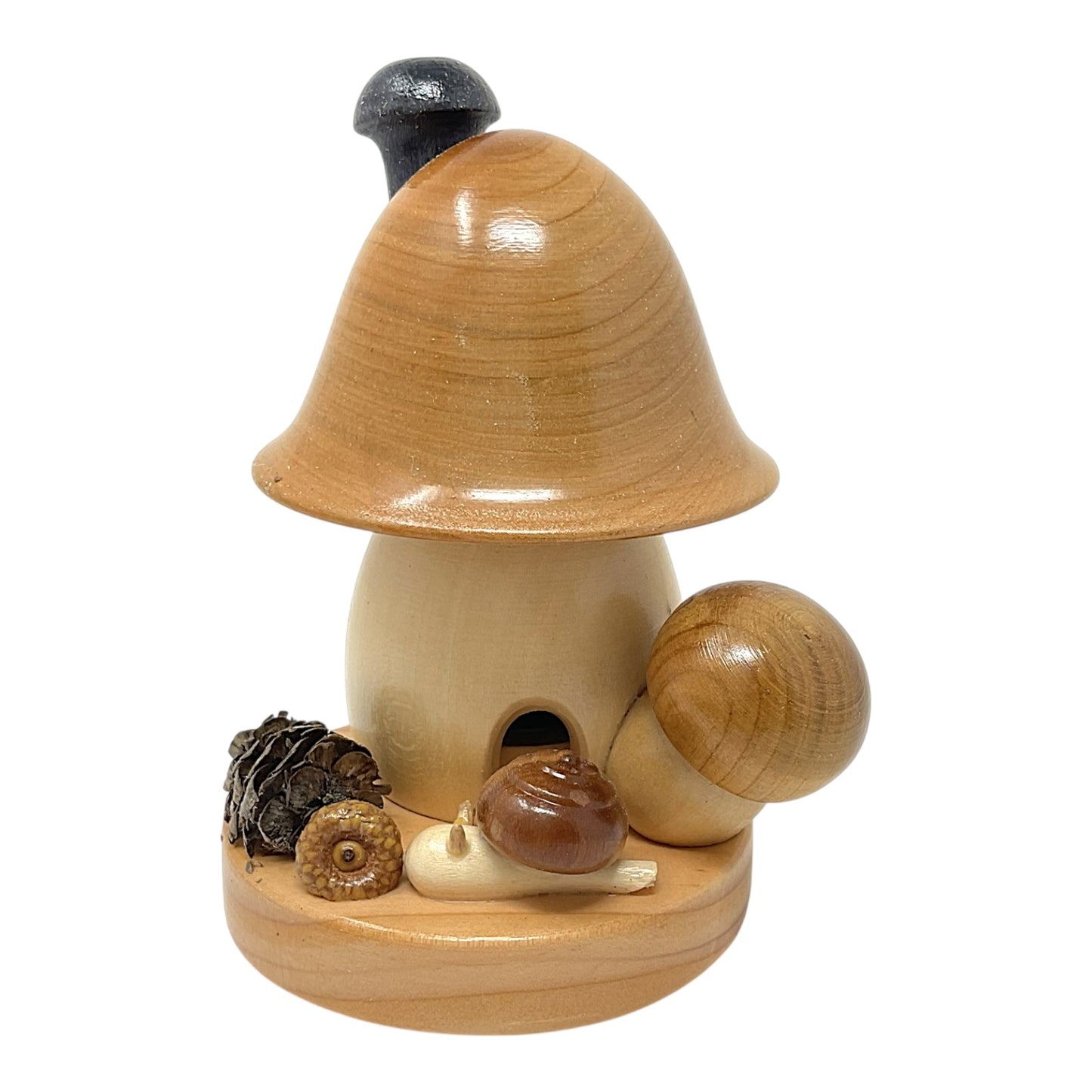 Pinnacle Peak Trading Brown Mushroom House with Snail and Pinecone German Wood Incense Smoker 4.75 inch