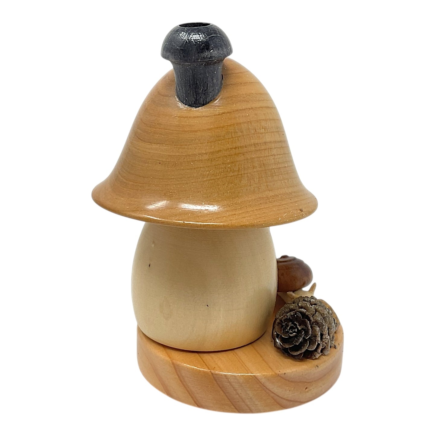 Pinnacle Peak Trading Brown Mushroom House with Snail and Pinecone German Wood Incense Smoker 4.75 inch