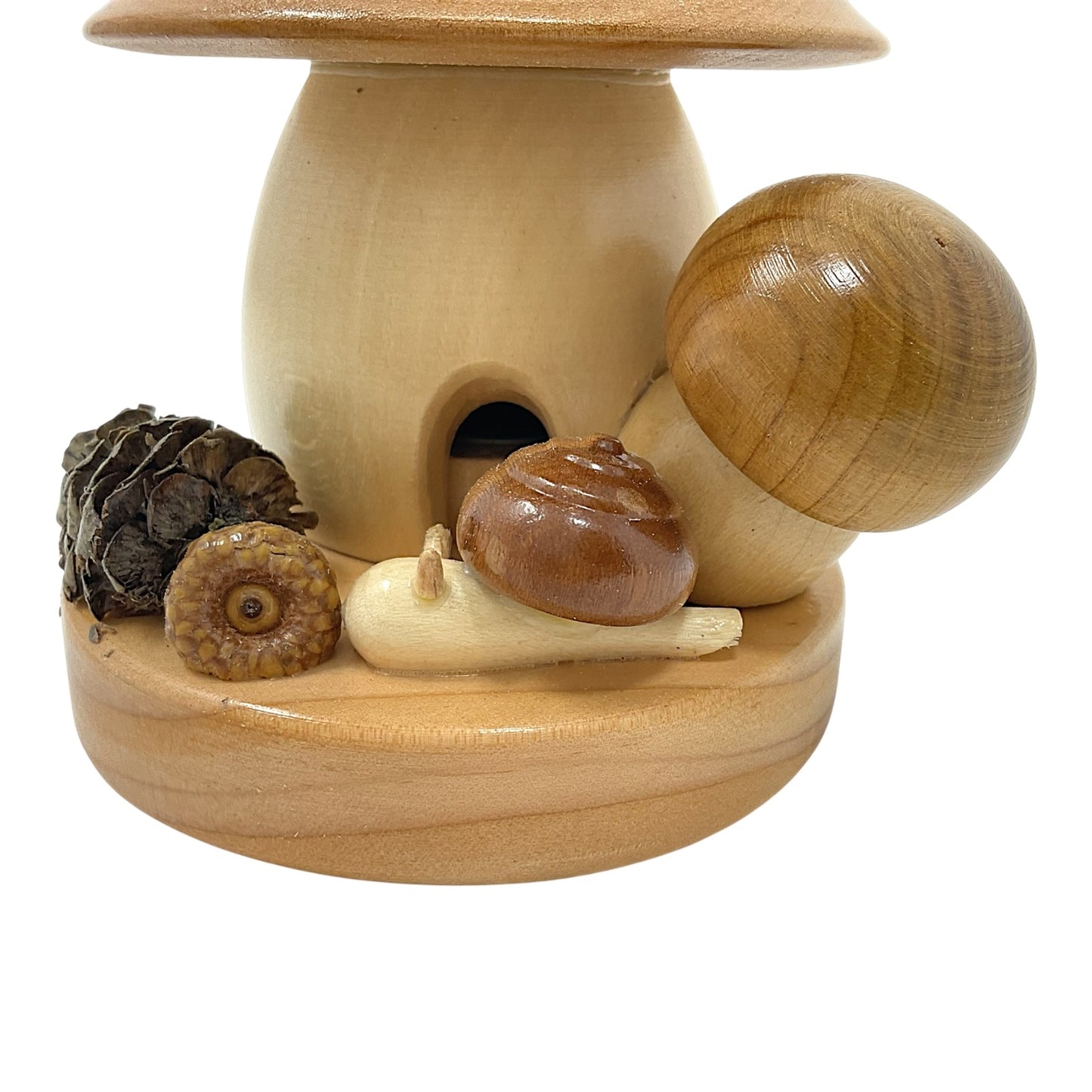 Pinnacle Peak Trading Brown Mushroom House with Snail and Pinecone German Wood Incense Smoker 4.75 inch