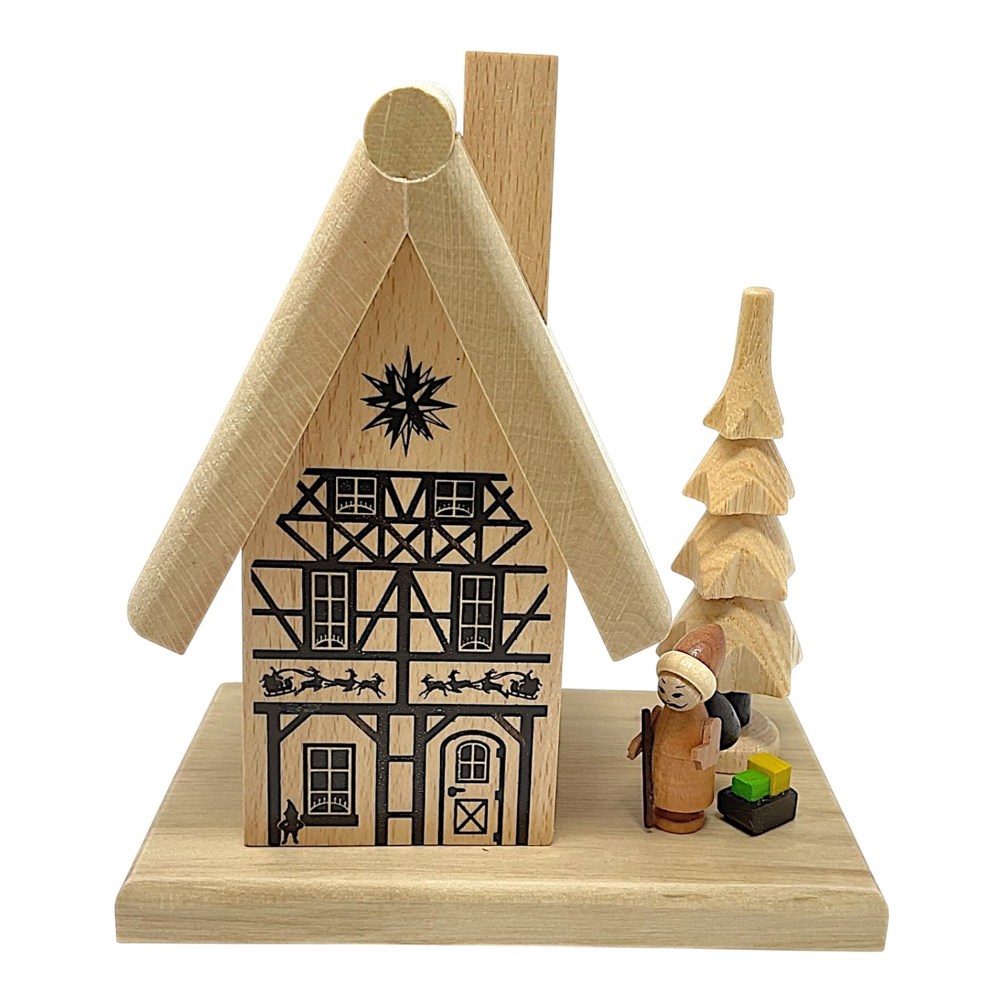 Pinnacle Peak Trading Christmas House with Santa Claus and Tree German Wood Incense Smoker 5.25 inch