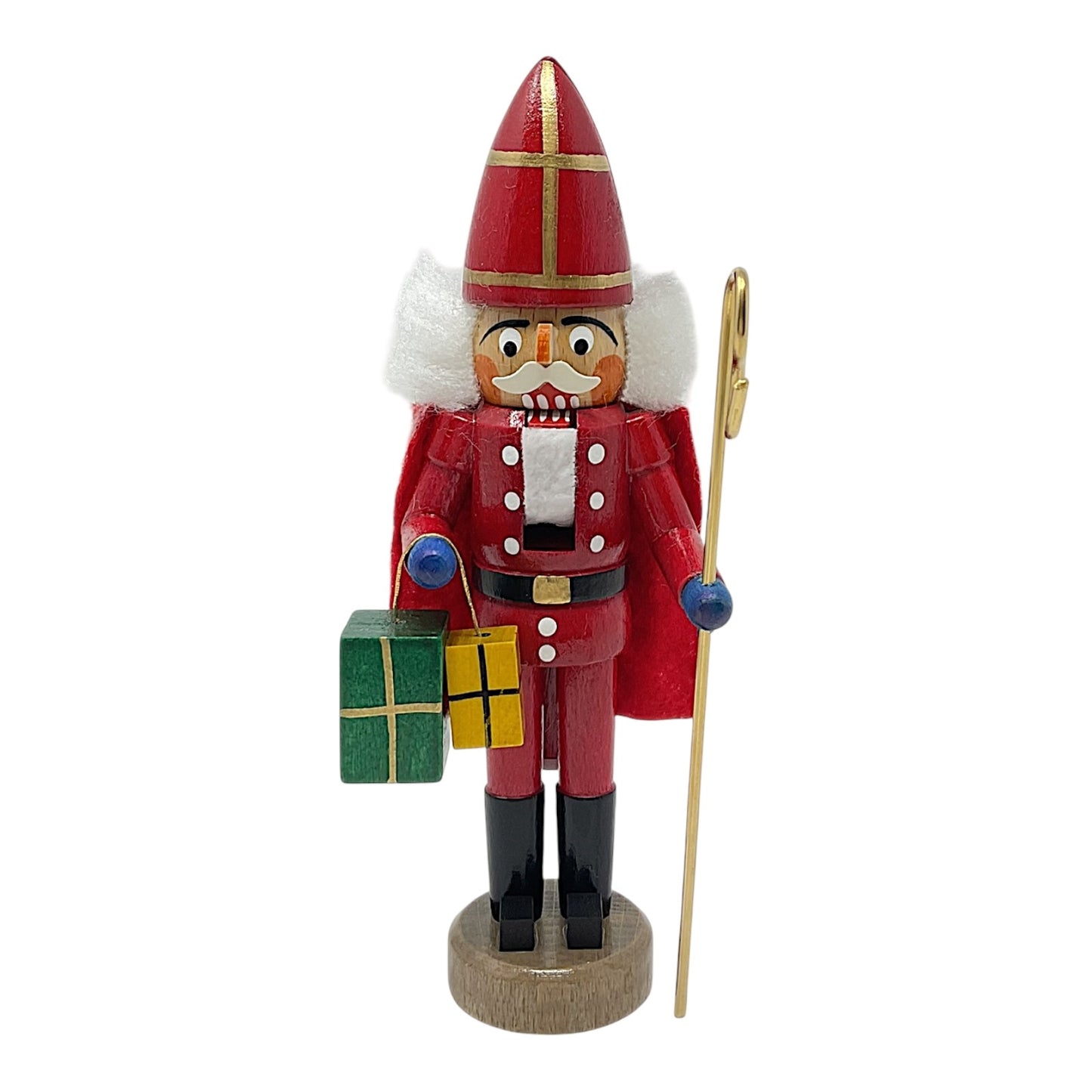 Pinnacle Peak Trading Saint Nicholas with Presents and Staff German Wood Christmas Nutcracker 5.9 inch