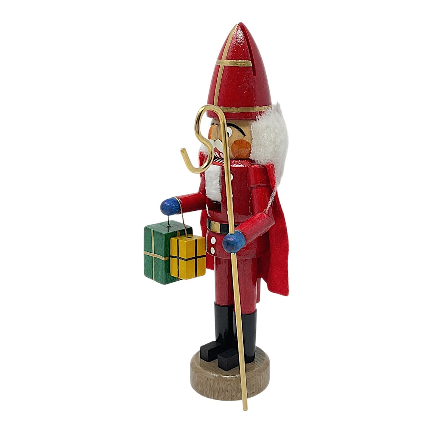 Pinnacle Peak Trading Saint Nicholas with Presents and Staff German Wood Christmas Nutcracker 5.9 inch