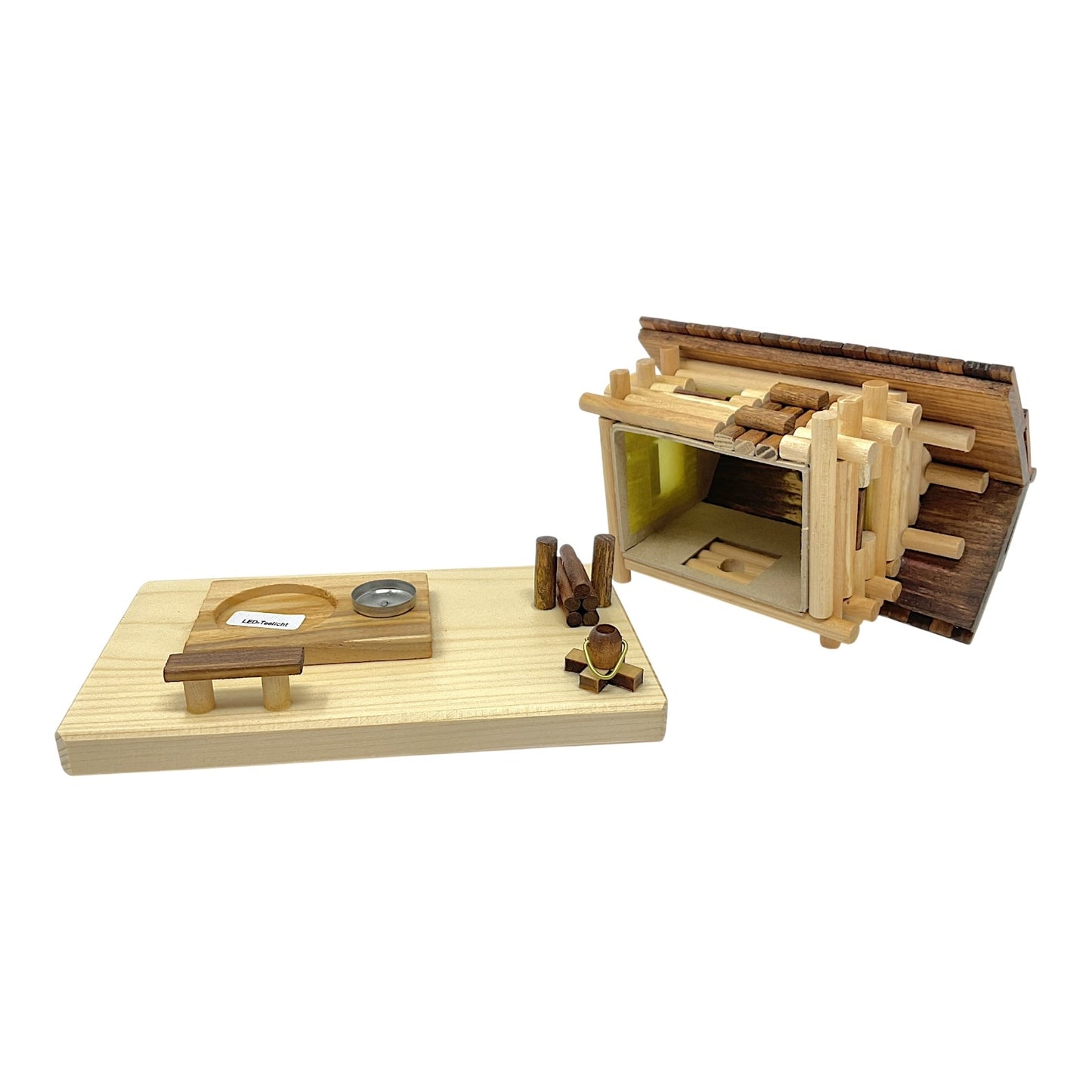 Pinnacle Peak Trading Forest Cabin German Wood Incense Smoker and LED Candleholder 7 inch x 4.75 inch
