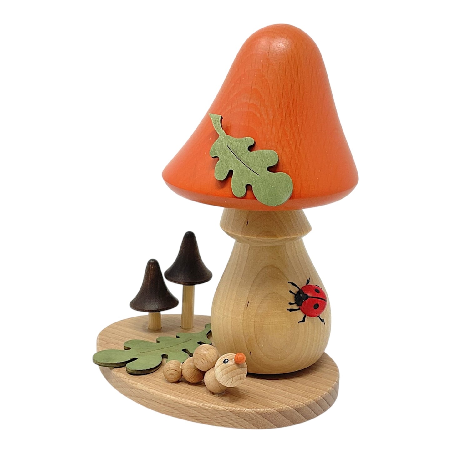 Pinnacle Peak Trading Orange Mushroom with Ladybug and Caterpillar German Wood Incense Smoker 5.75 inch